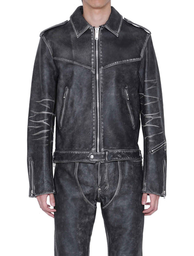 Leather single biker jacket