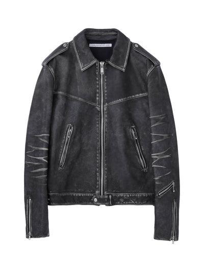 Leather single biker jacket