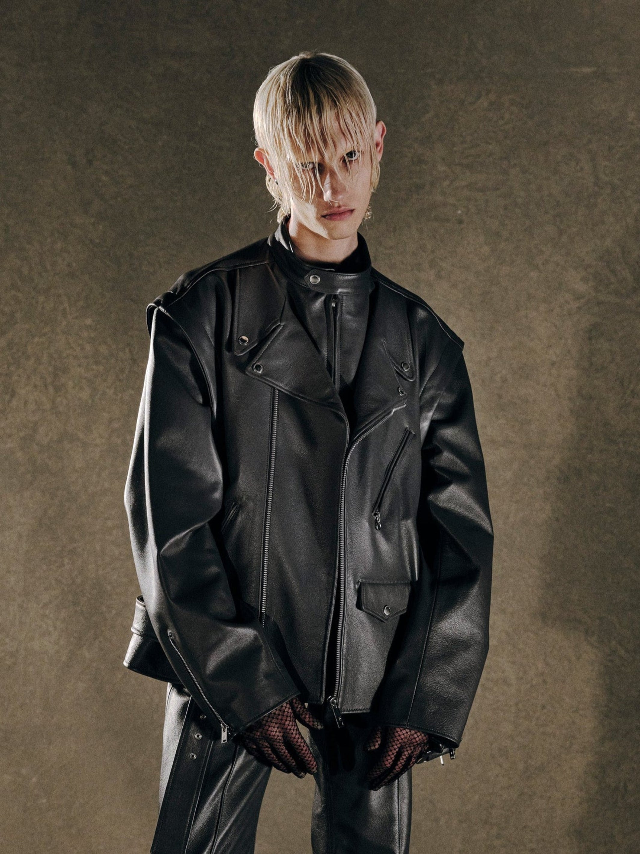 LEATHER DOUBLE FRONT BIKER JACKET