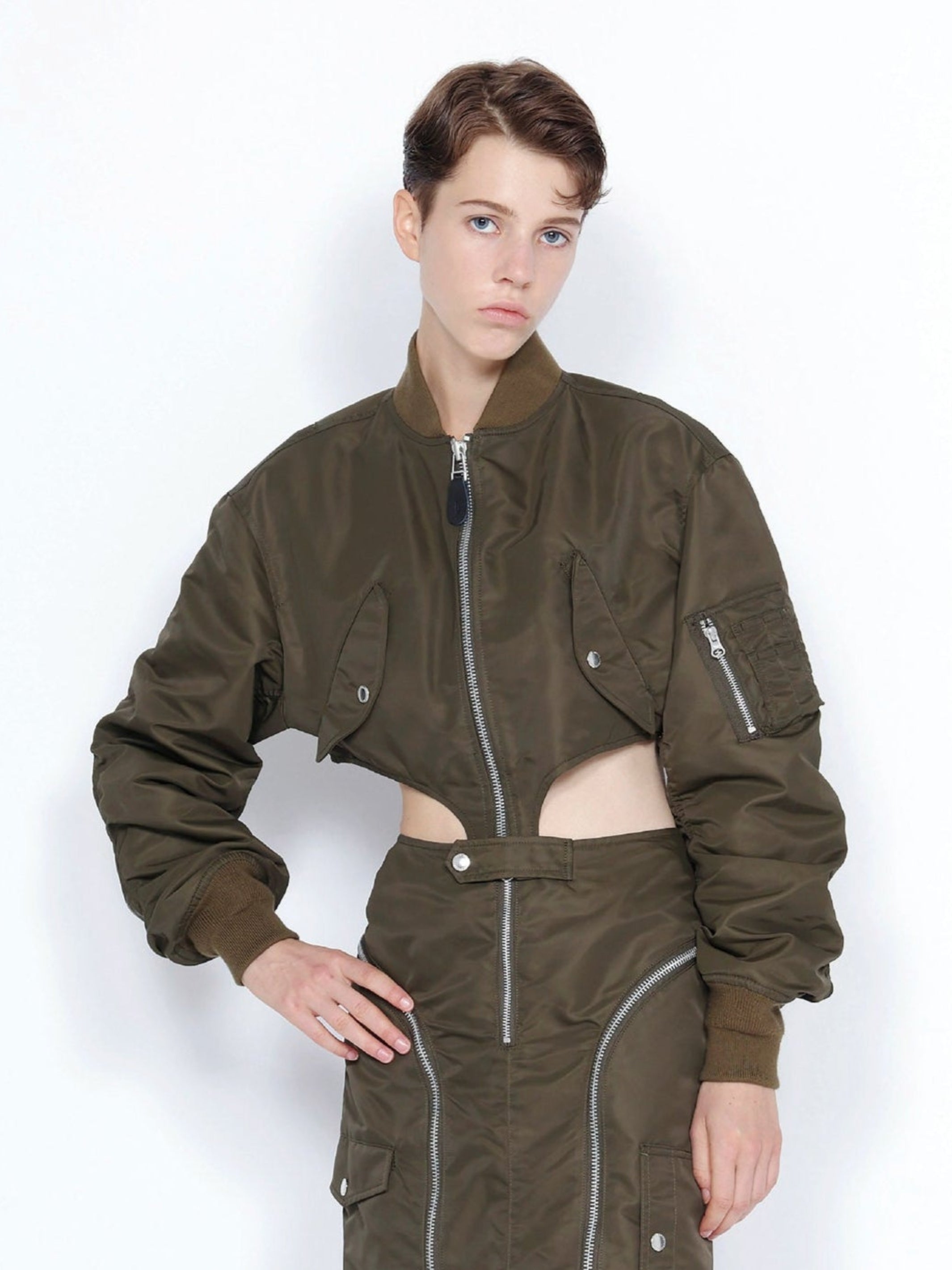 NYLON TWILL CUTTING BOMBER JACKET