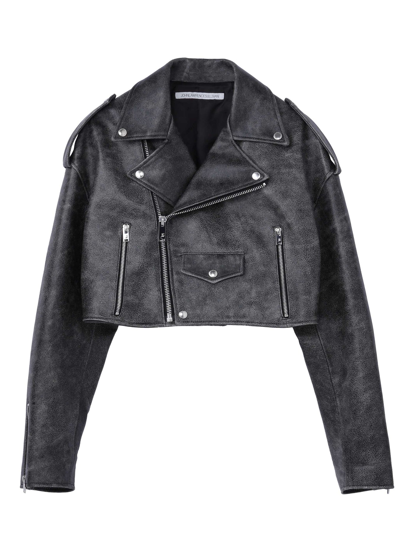 Leather cropped biker jacket