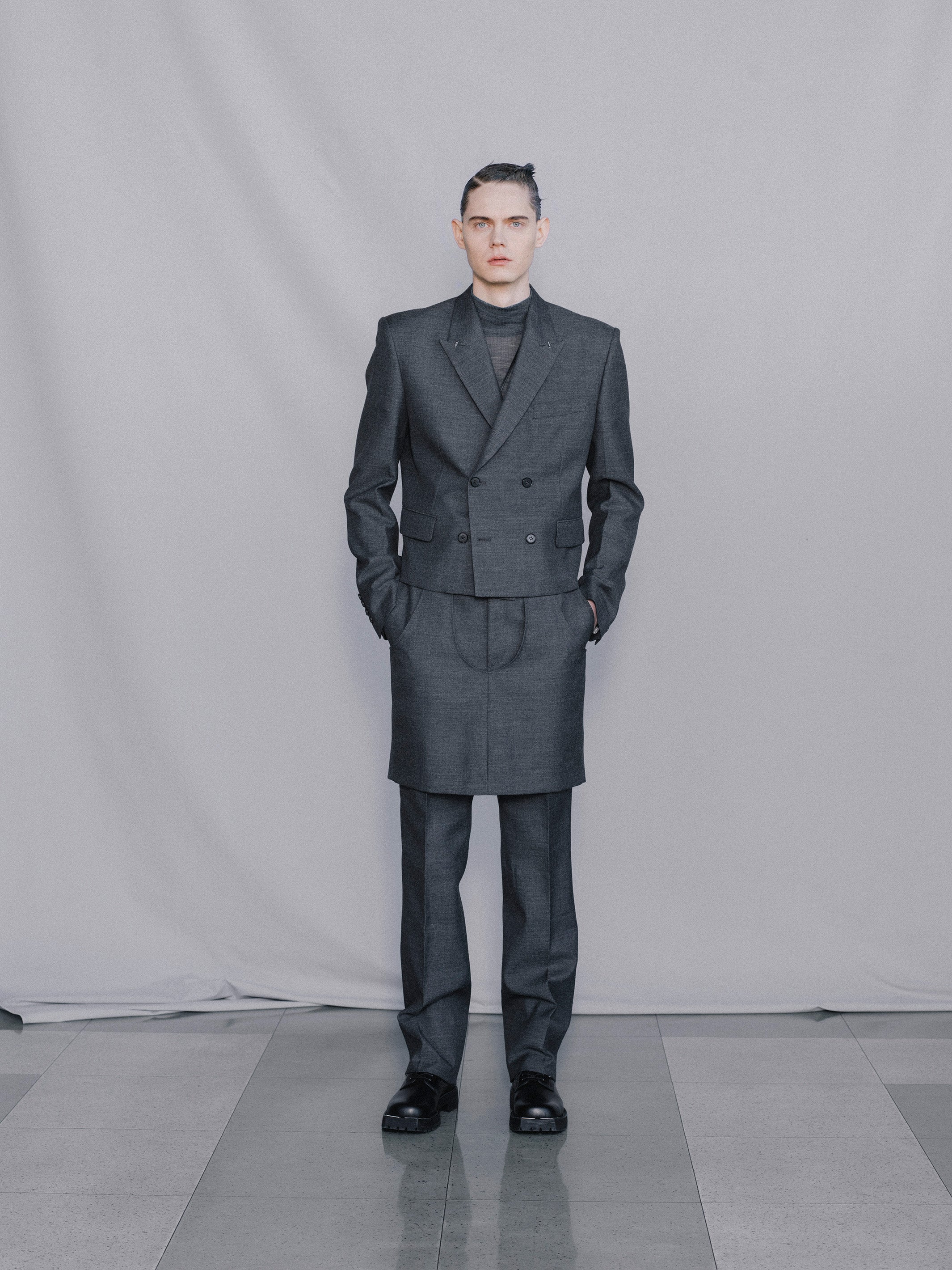 WOOL GABARDINE LAYERED TROUSERS
