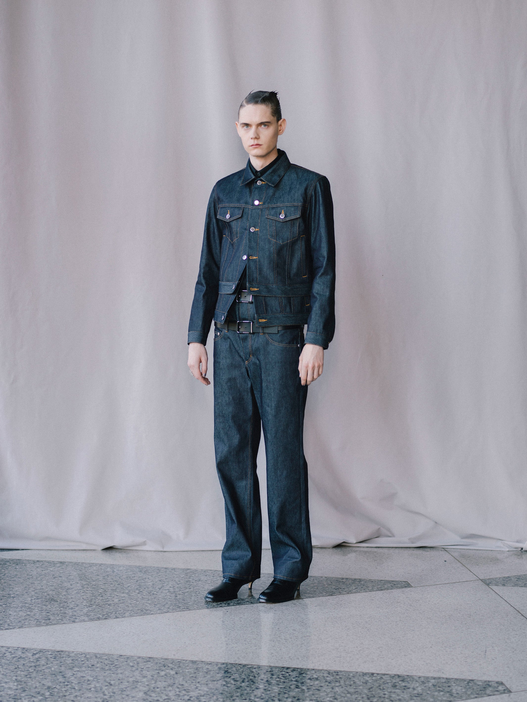 RIGID DENIM DOUBLE STACKED PANTS