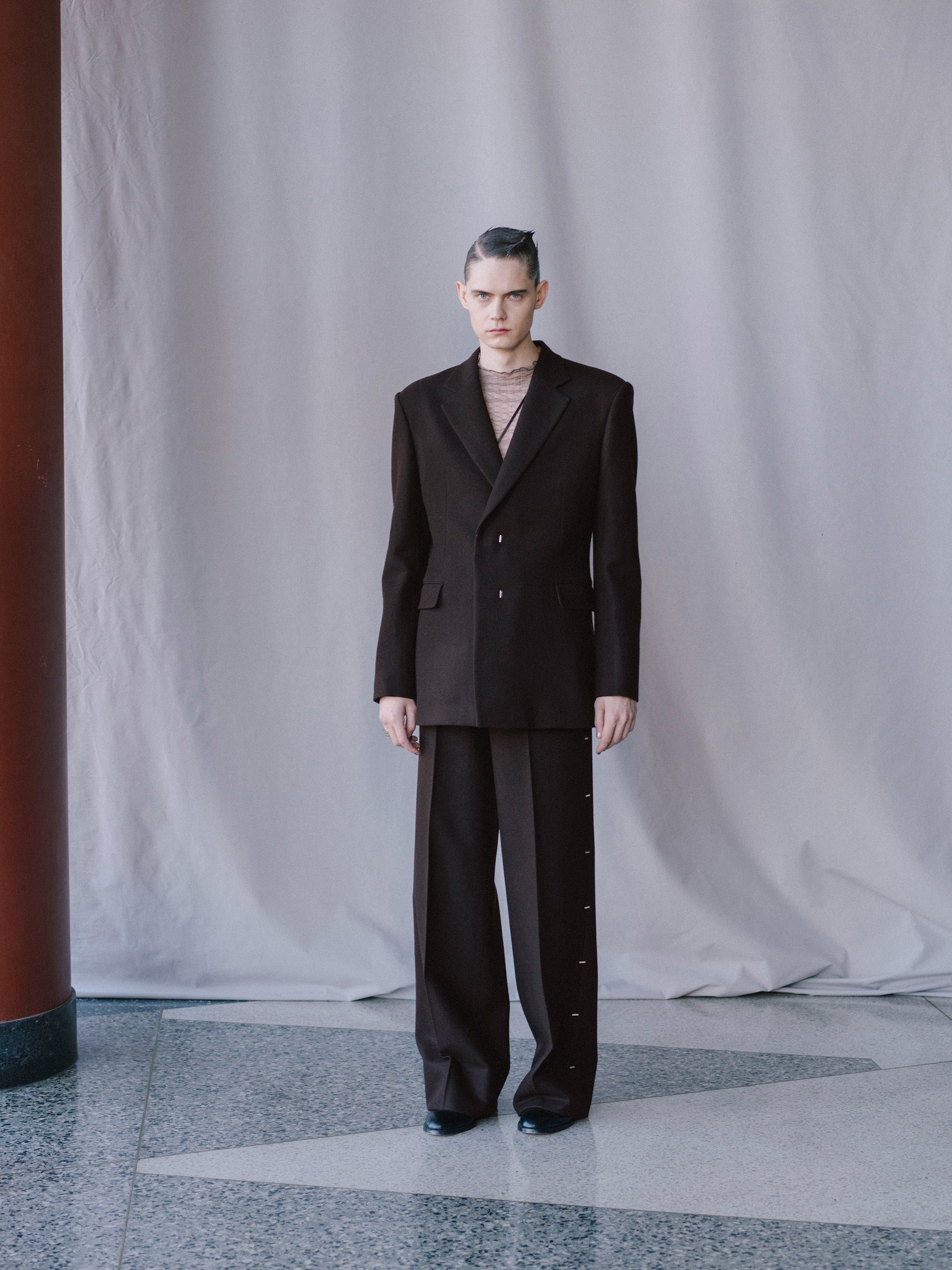 MELTON METAL LINE WIDE TROUSERS