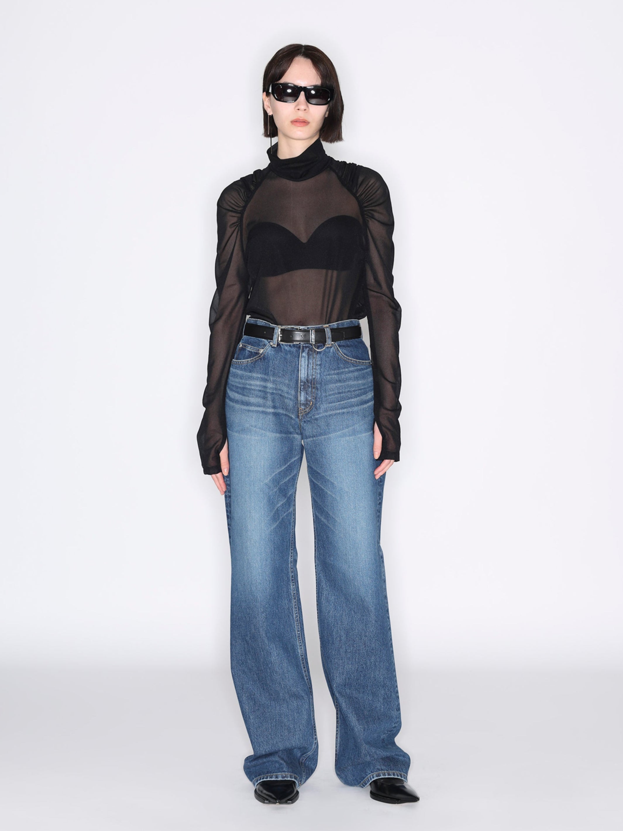 WASHED DENIM STRAIGHT PANTS