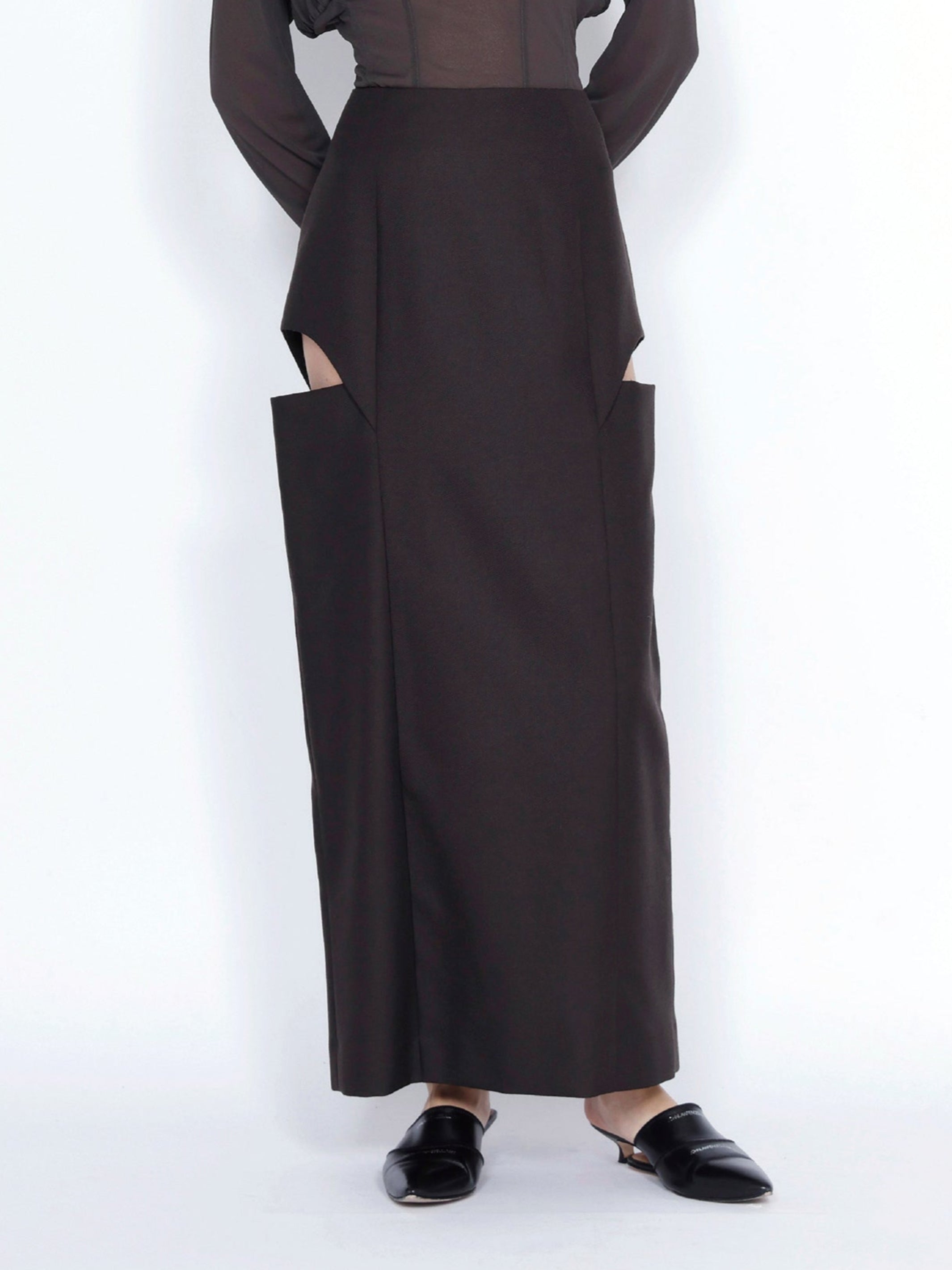 WOOL MOHAIR GABARDINE HOLLOWED OUT SKIRT