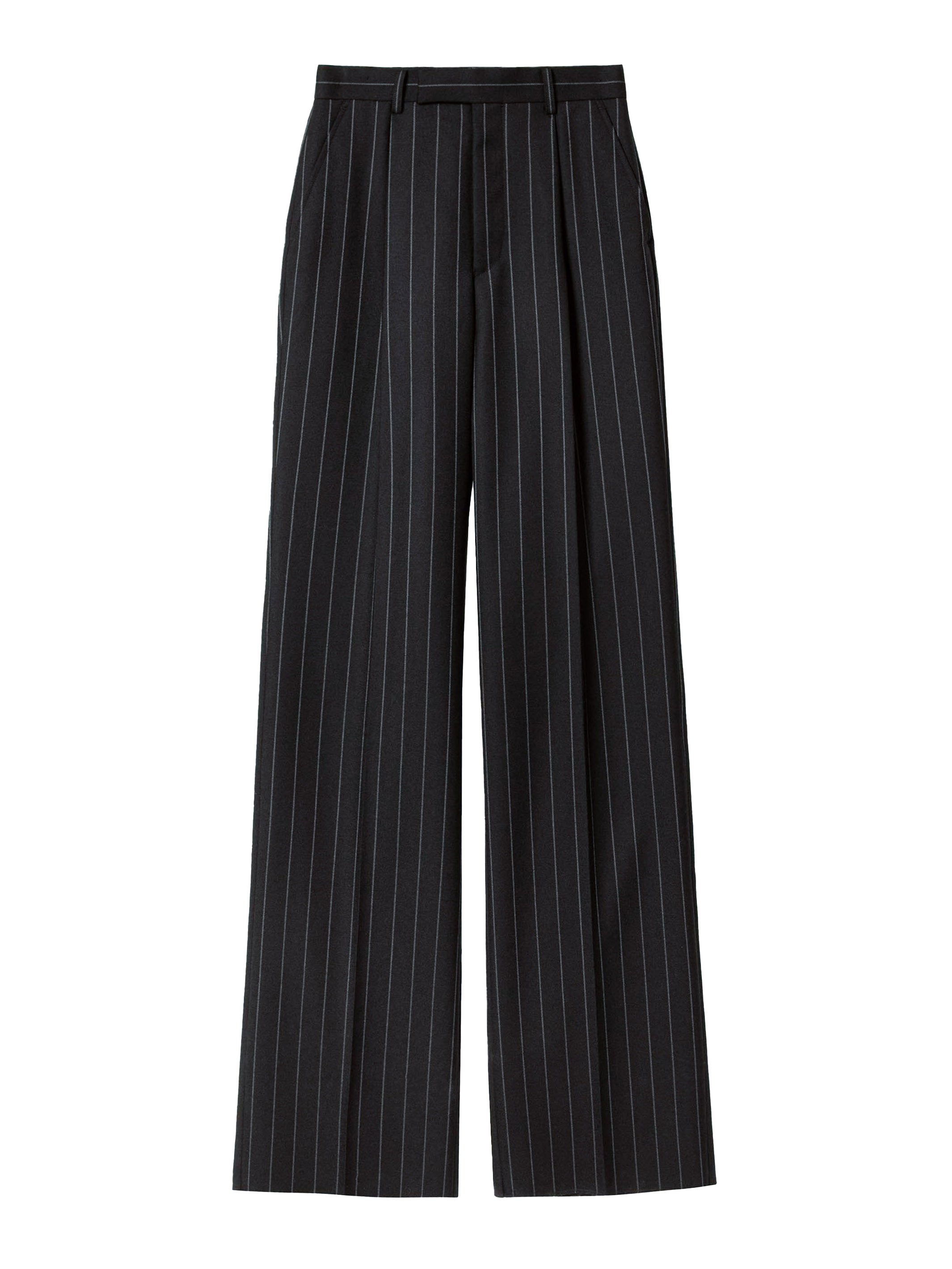 Wool stripe pleated trousers