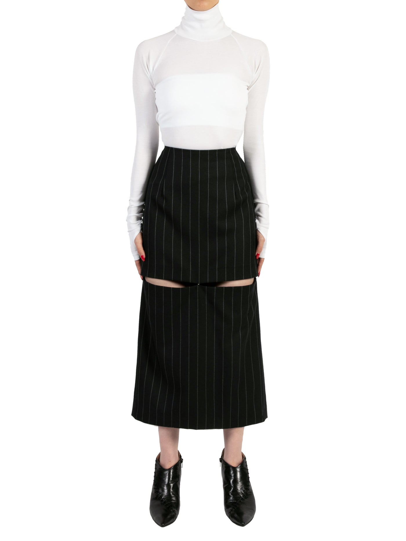 Wool stripe cut-off skirt
