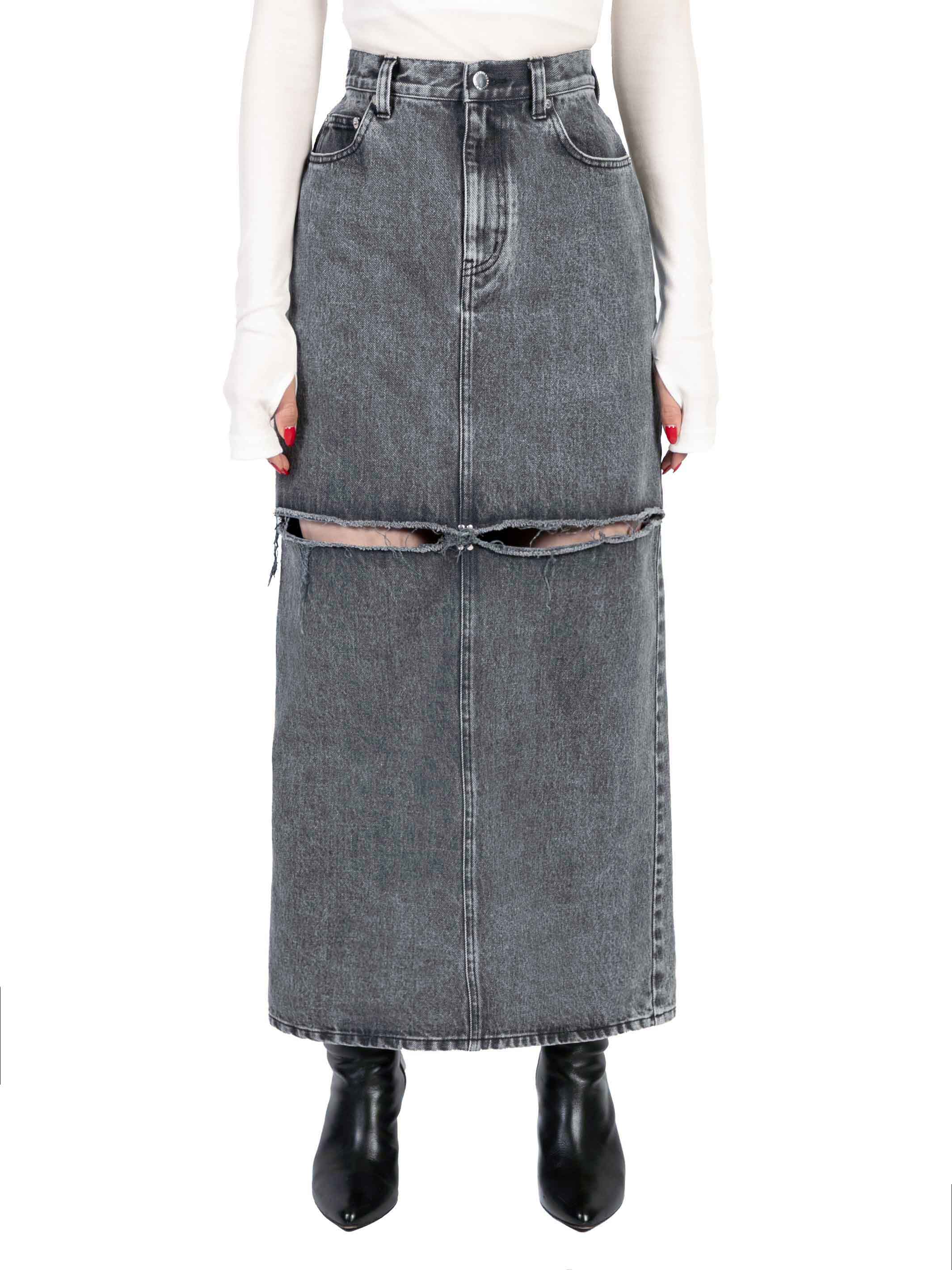 WASHED DENIM CUT-OFF SKIRT