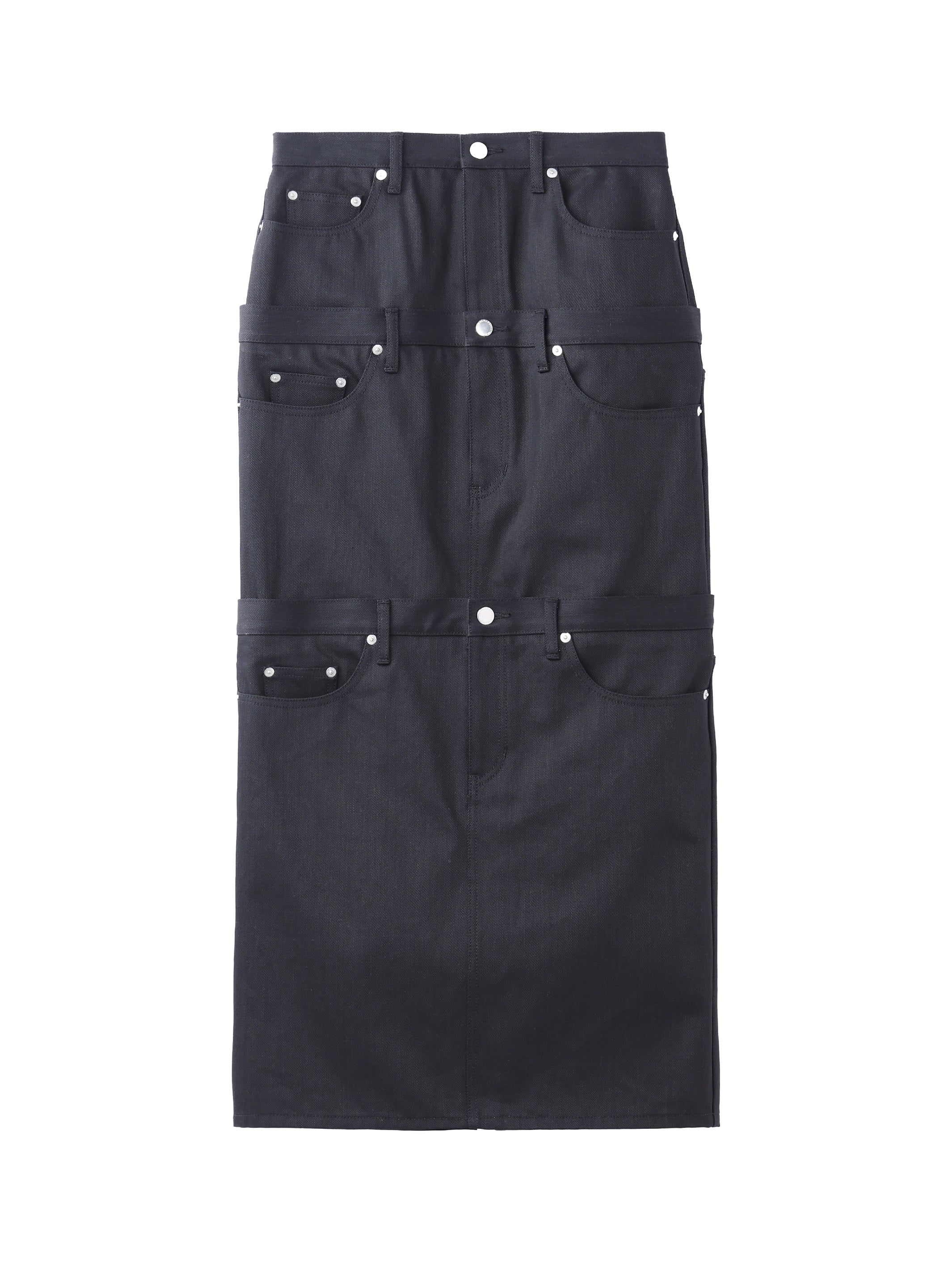 RIGID DENIM STACKED SKIRT