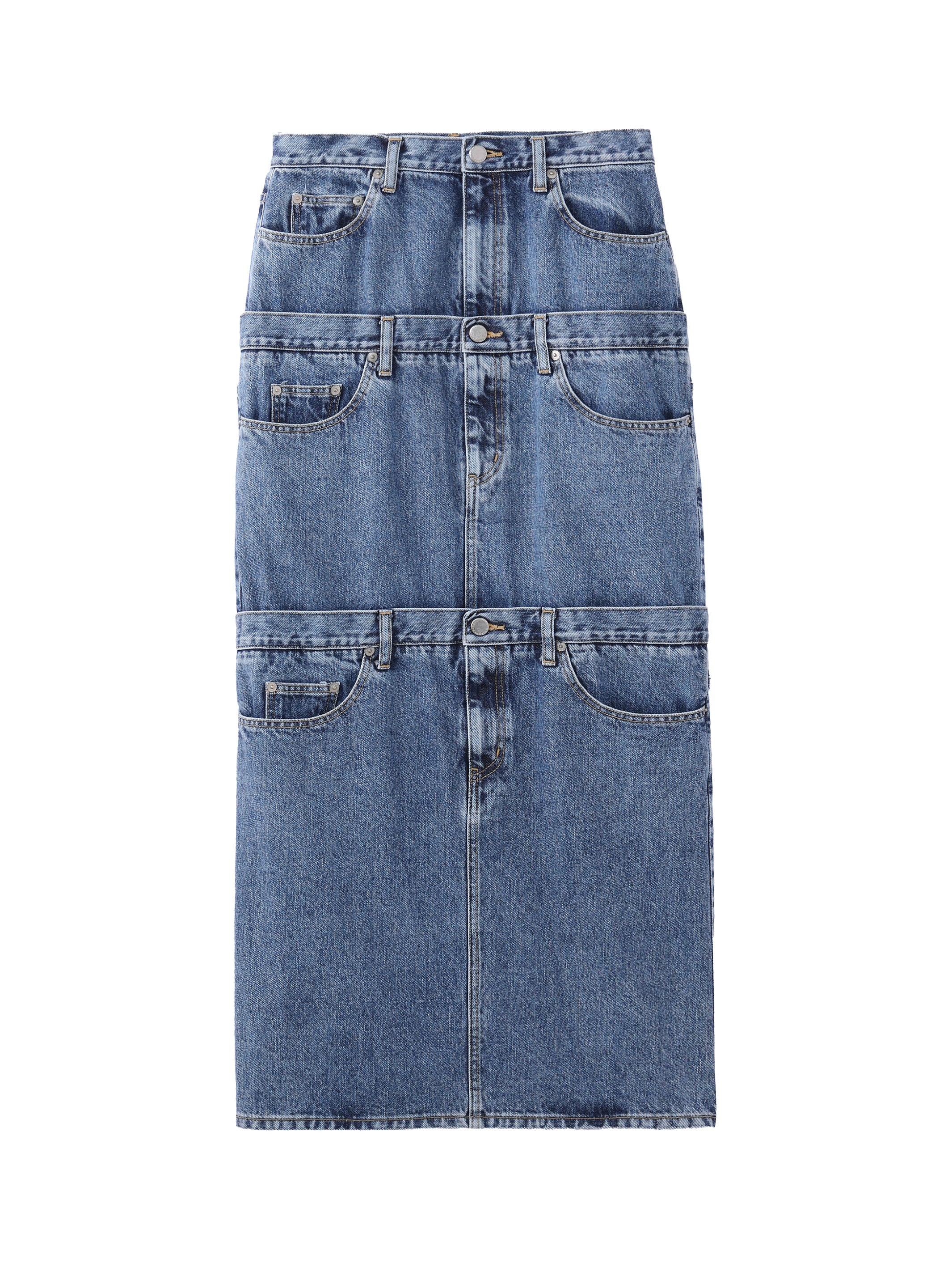 WASHED DENIM STACKED SKIRT