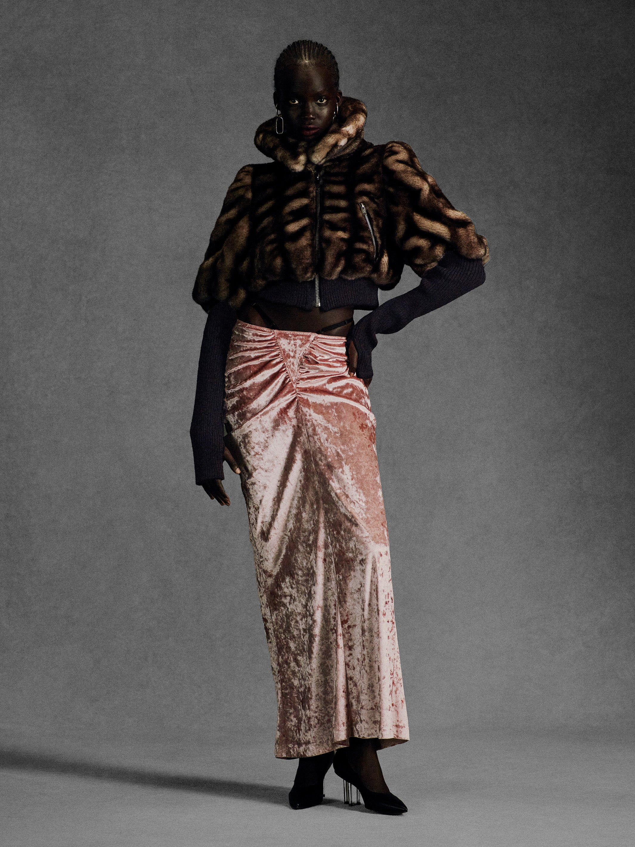 CRUSHED VELOUR GATHERED SKIRT