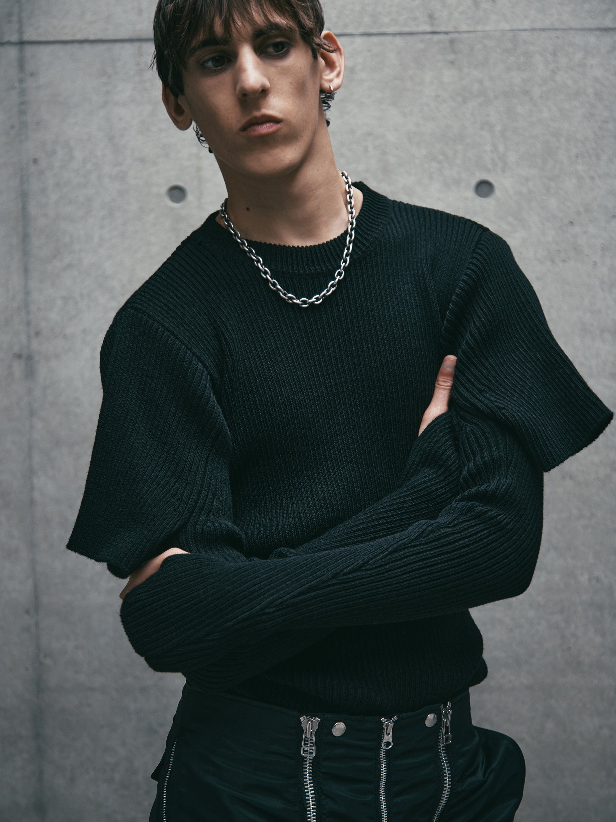 Double Sleeve Rib Knit Sweater