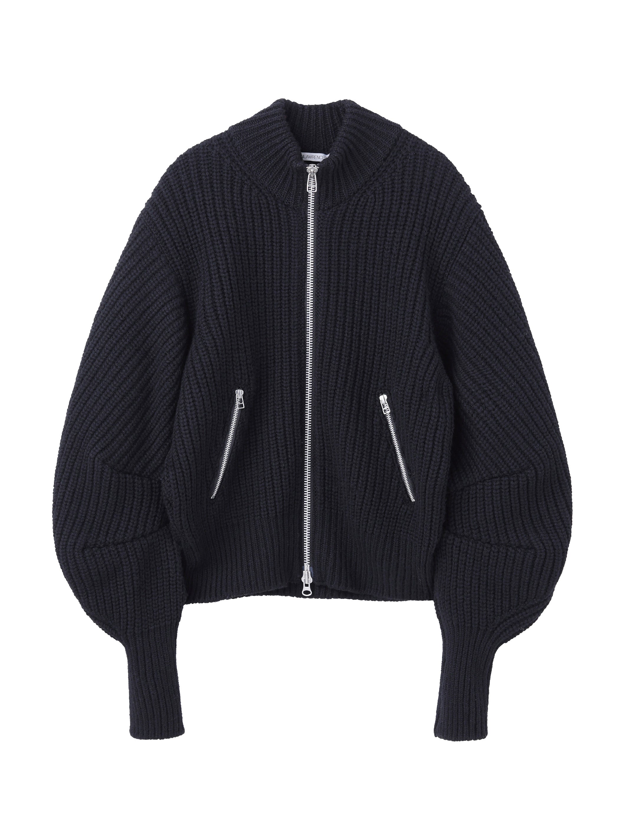 RIBED MASSIVE ROUNDED SLEEVE ZIP-UP KNIT JACKET
