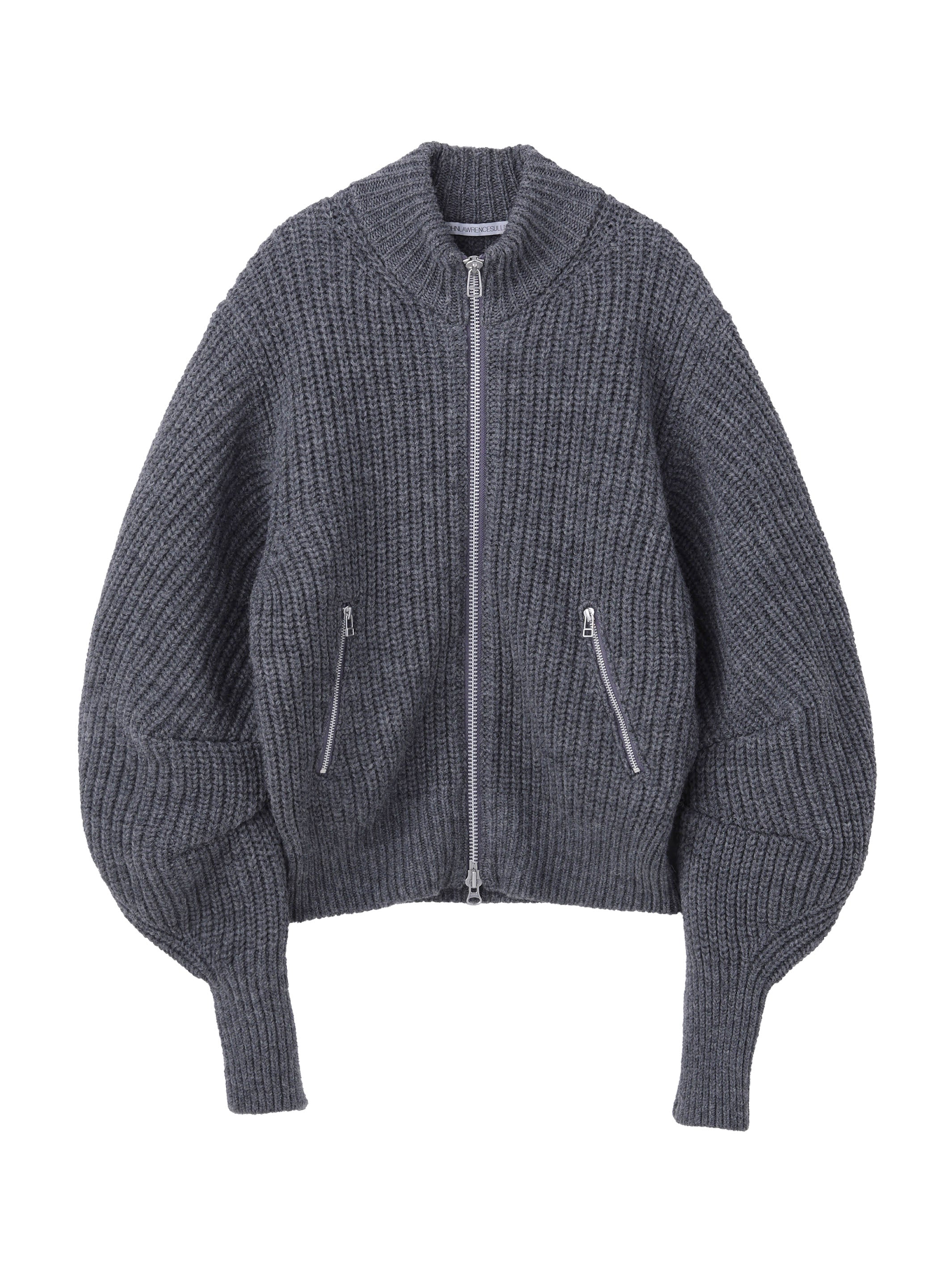 RIBED MASSIVE ROUNDED SLEEVE ZIP-UP KNIT JACKET
