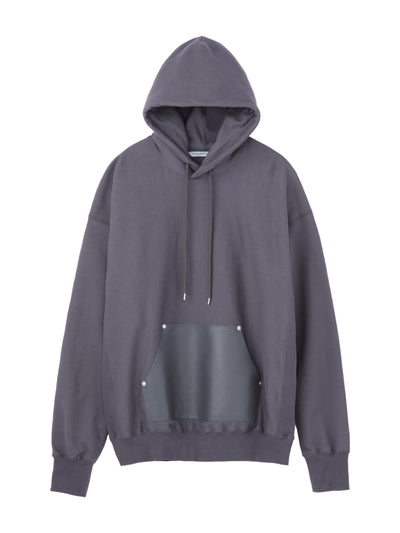 Leather pocket sweat hoodie