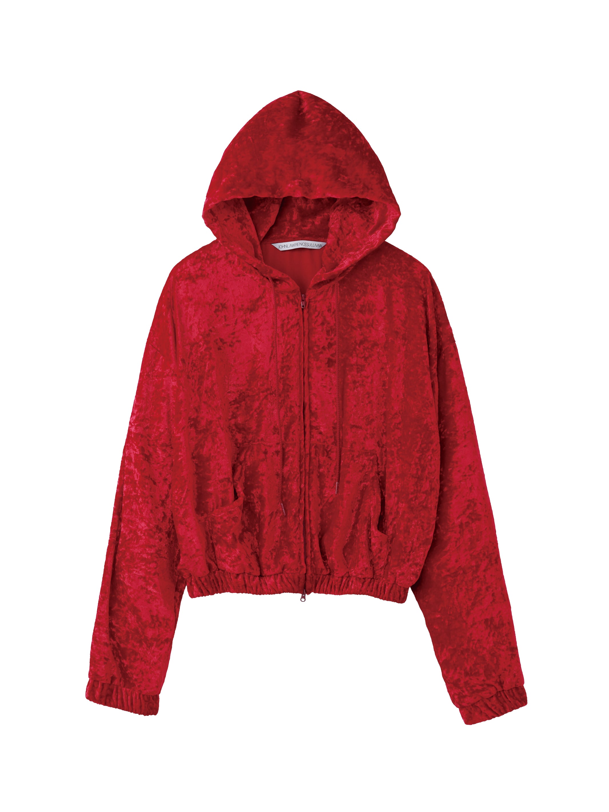 Crushed Velvet Zip-Up Cropped Hoodie