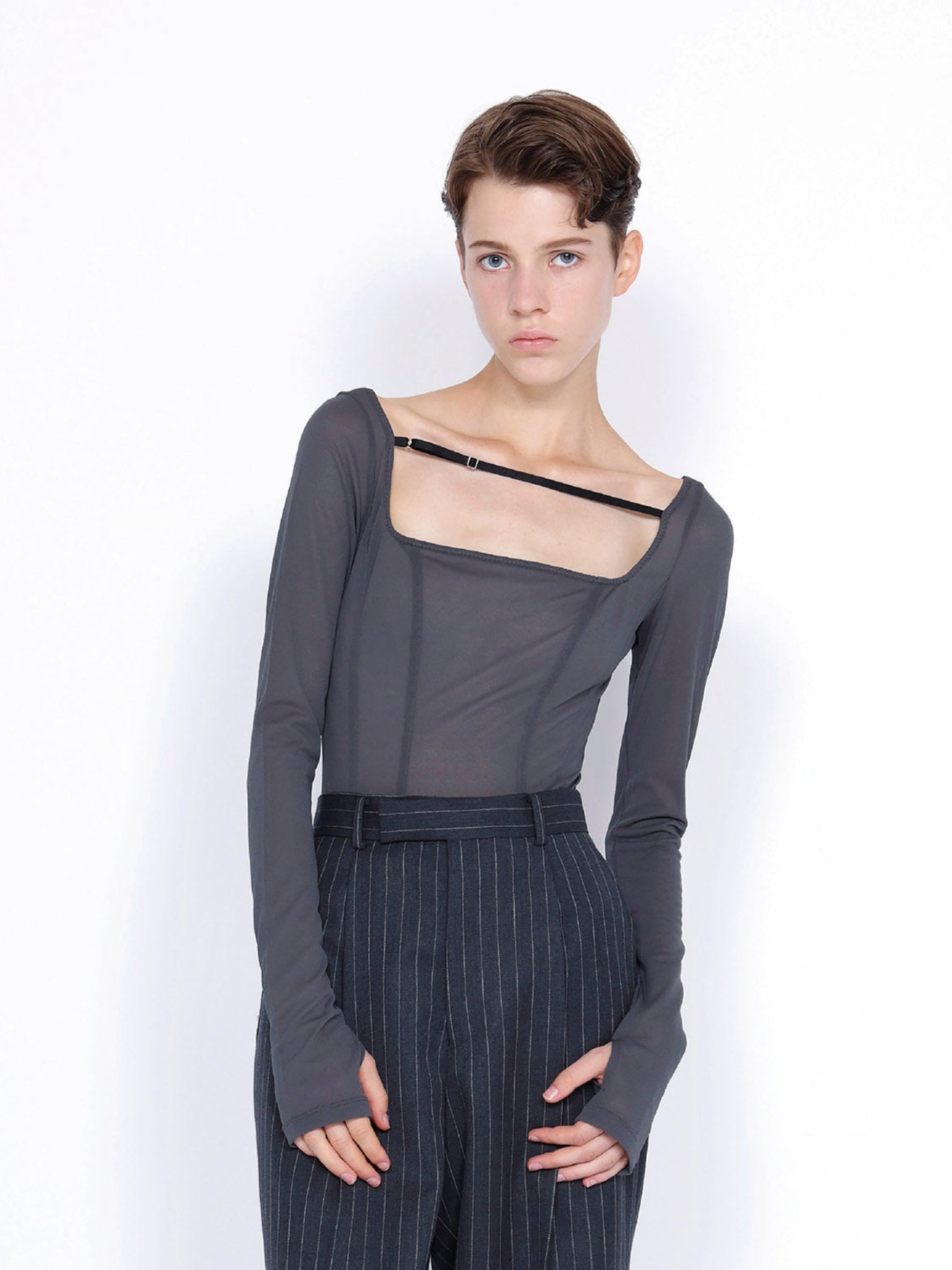 JERSEY FLONT STRAP BODY SUIT TOP