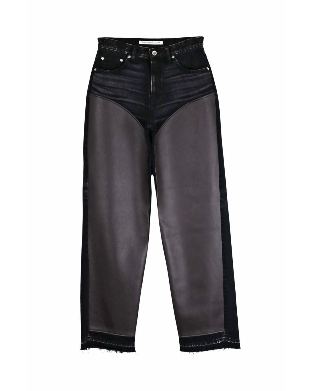JOHN LAWRENCE SULLIVAN コーティング レイヤード デニム WASHED DENIM LEATHER PANEL PANTS