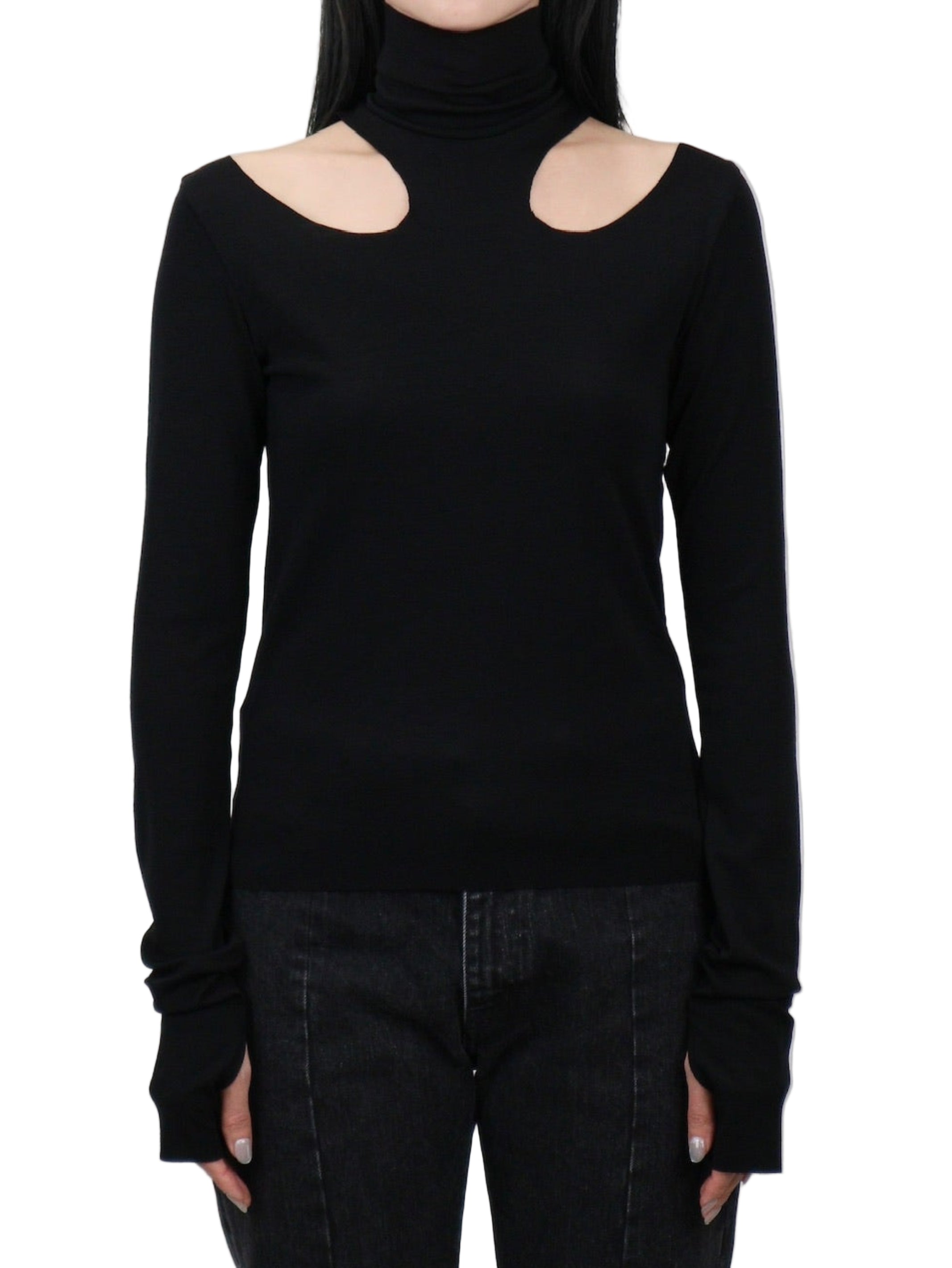 WOOL RIB HOLLOWED OUT TURTLE NECK TOP