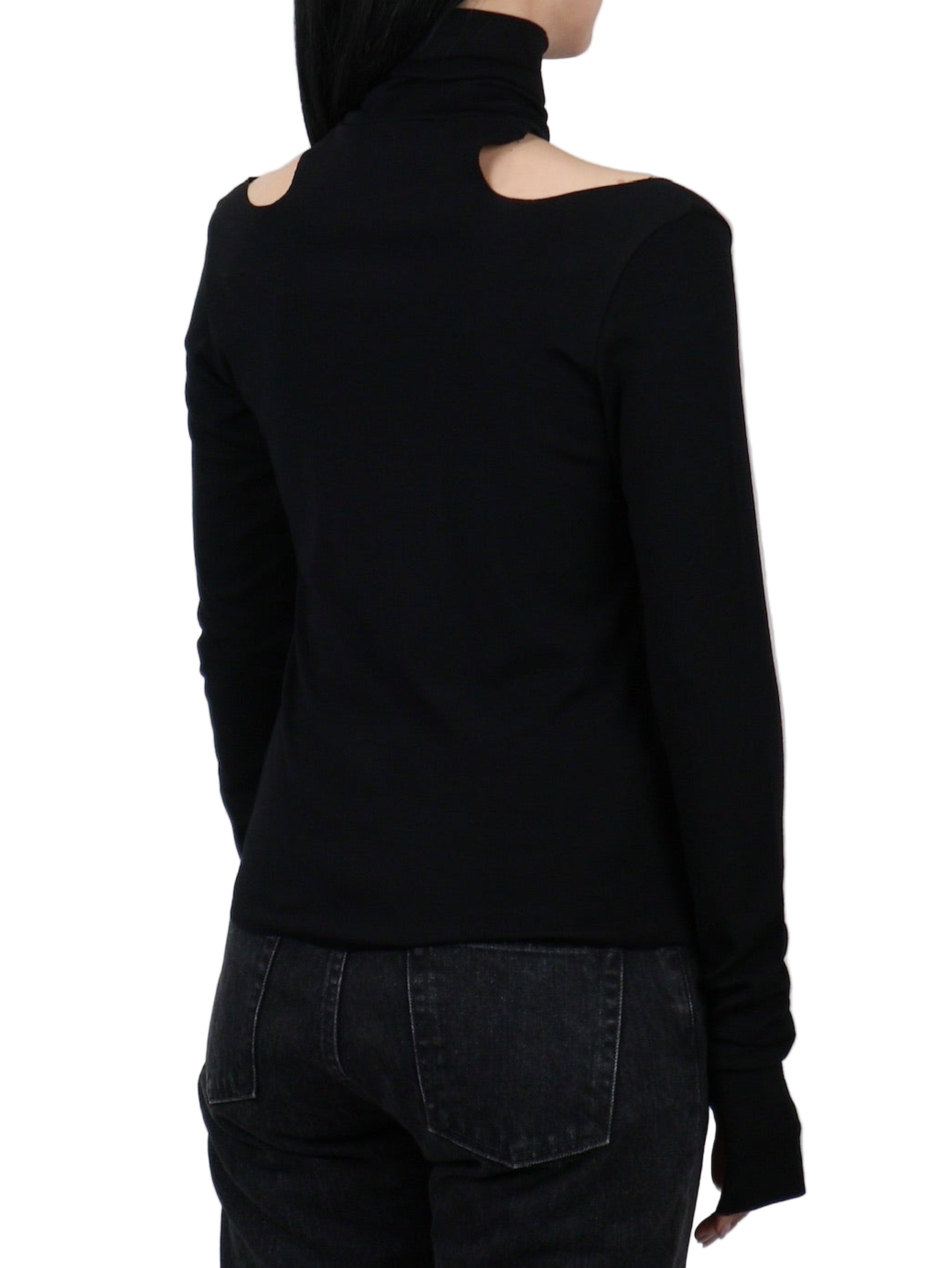 WOOL RIB HOLLOWED OUT TURTLE NECK TOP