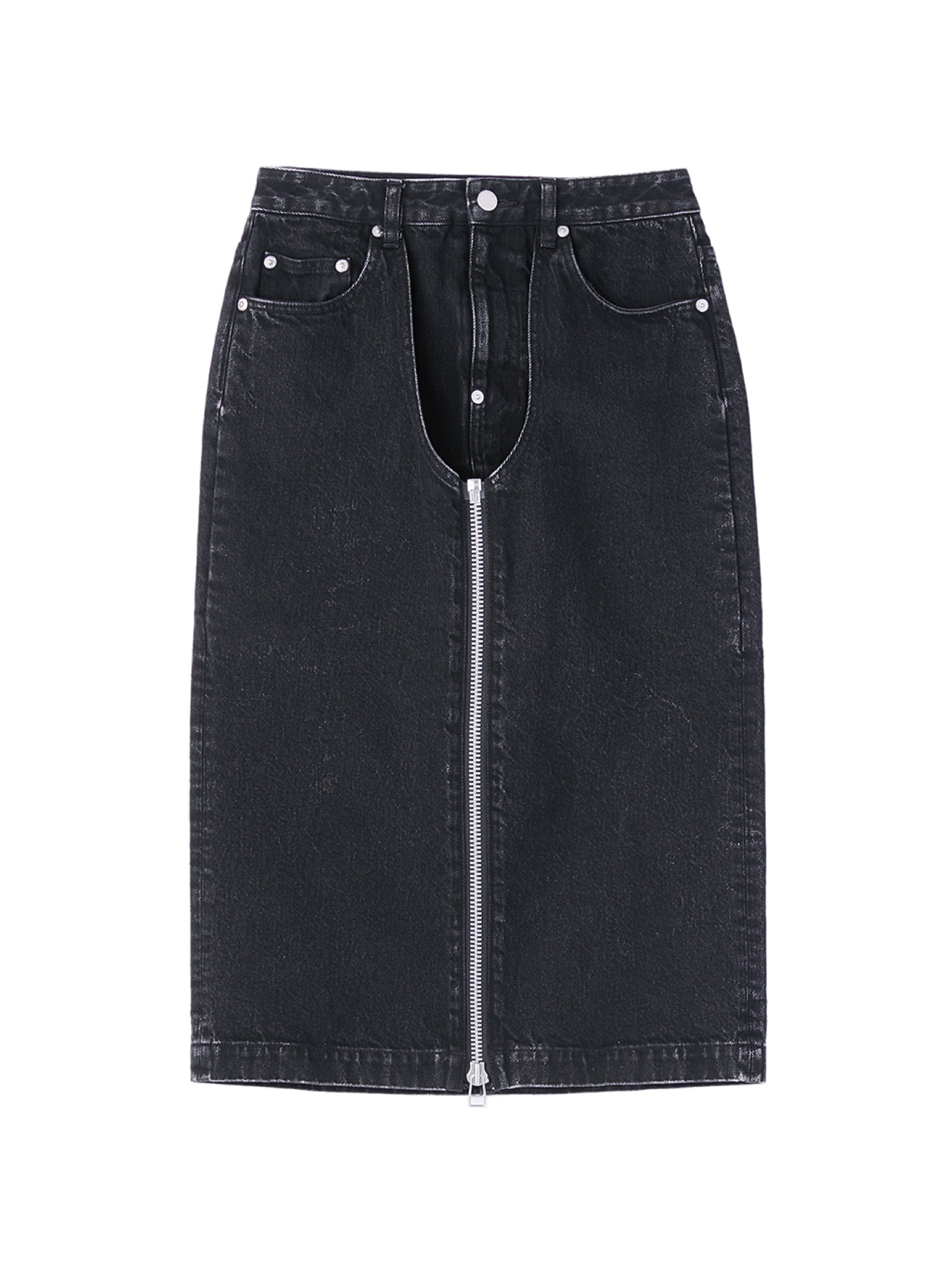 WASHED DENIM ZIPPED SKIRT