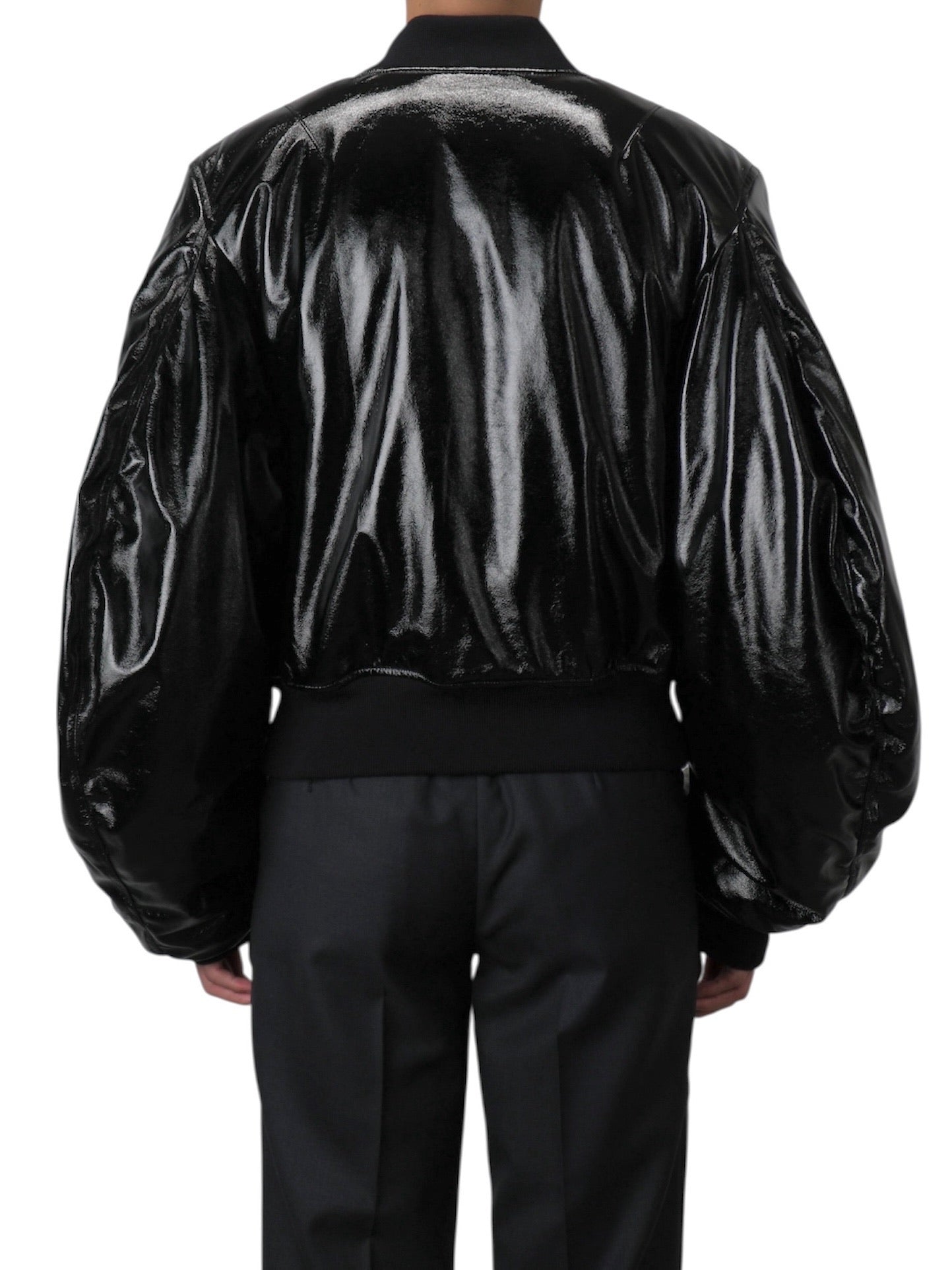 PATENT MASSIVE ROUNDED SLEEVE BOMBER JACKET