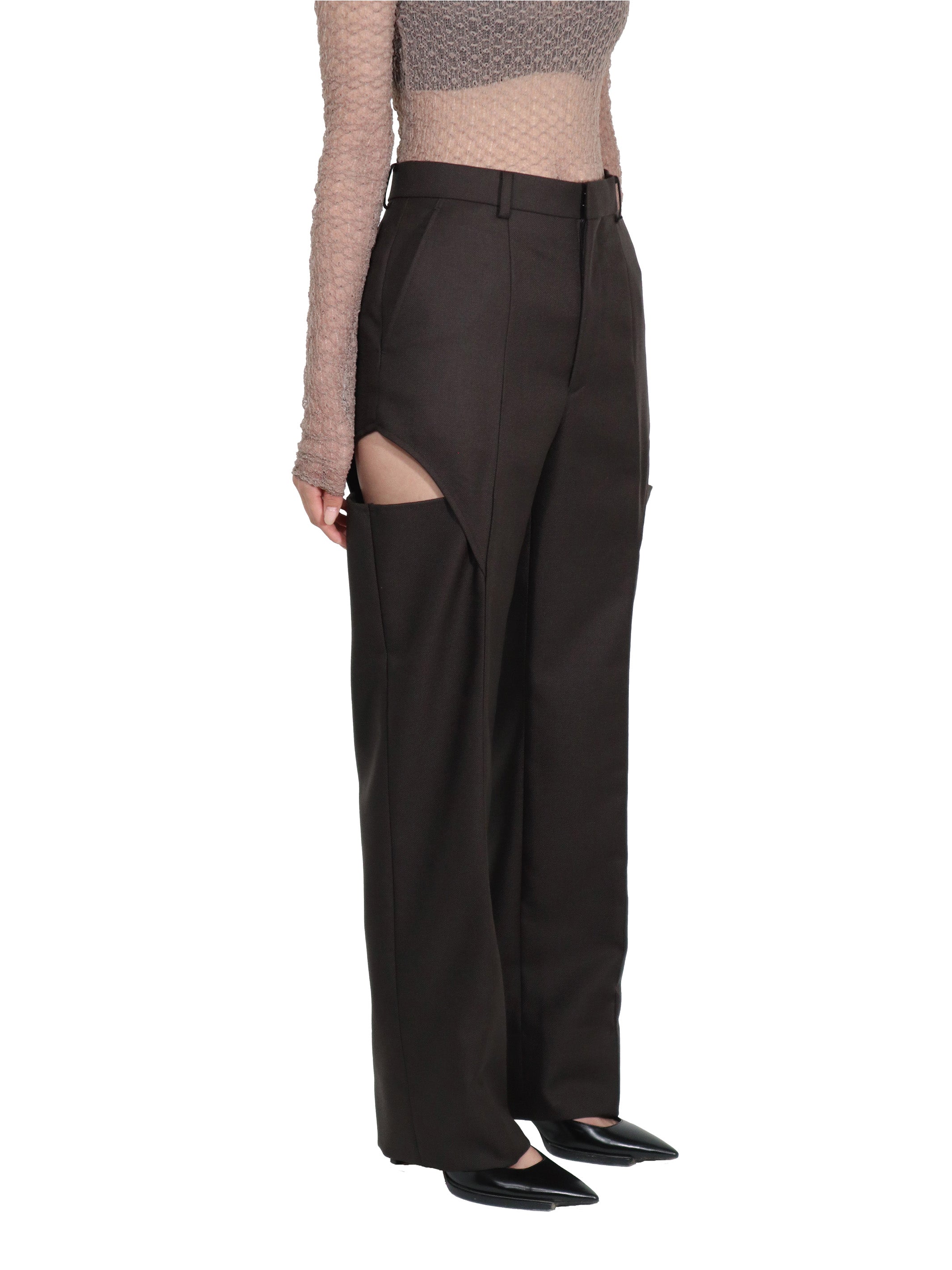 WOOL MOHAIR GABARDINE HOLLOWED OUT PANTS