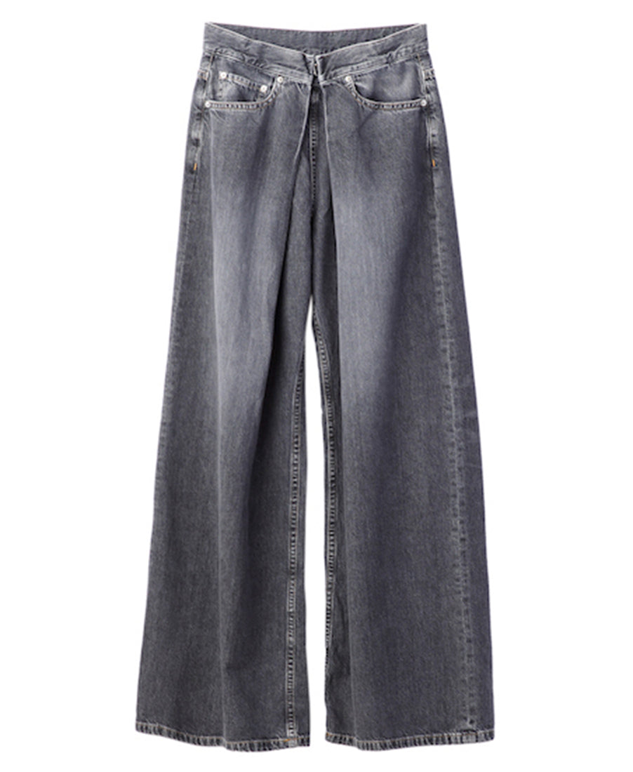 WOMENS WASHED DENIM WIDE PANTS