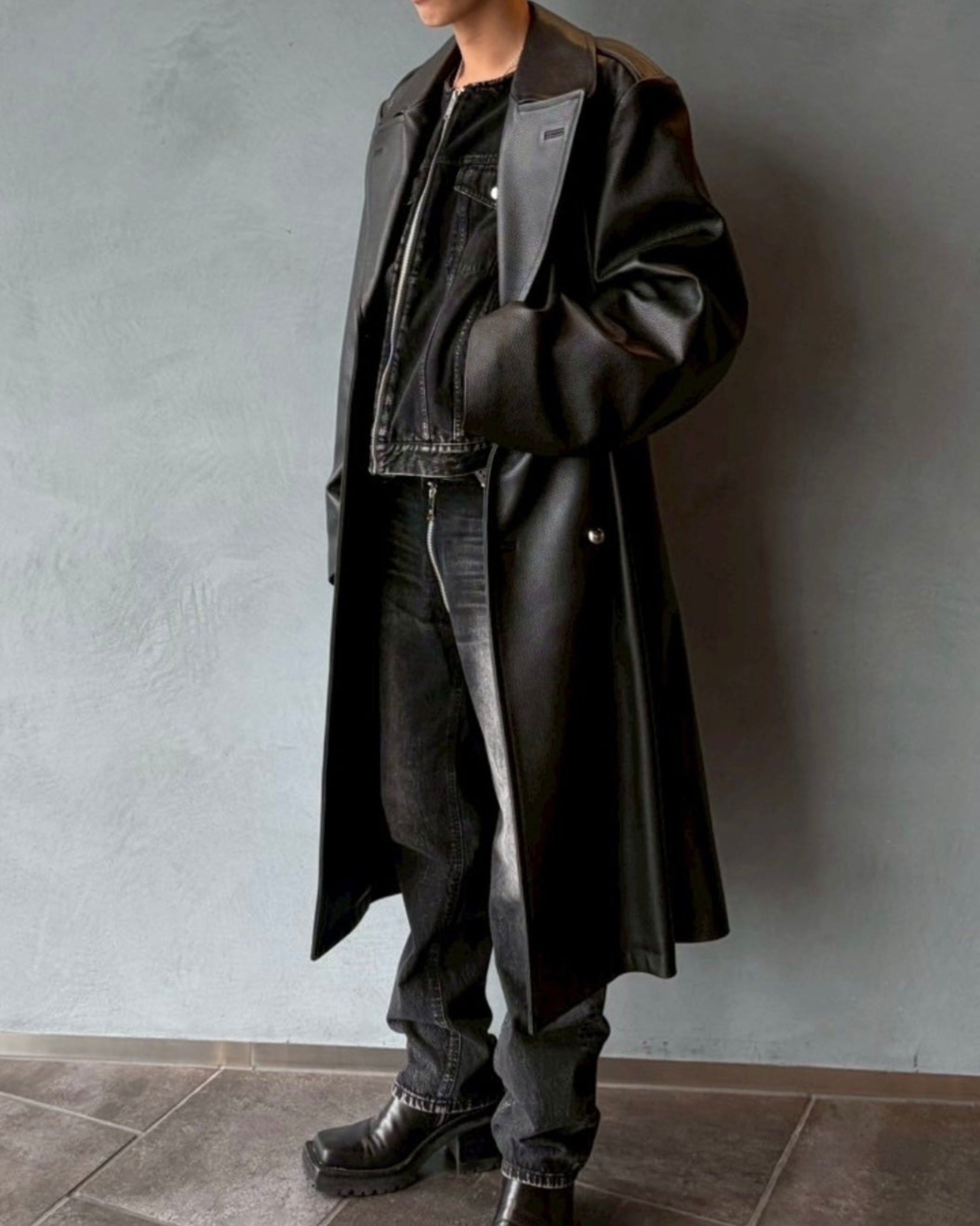 WASHED DENIM COLLARLESS JACKET