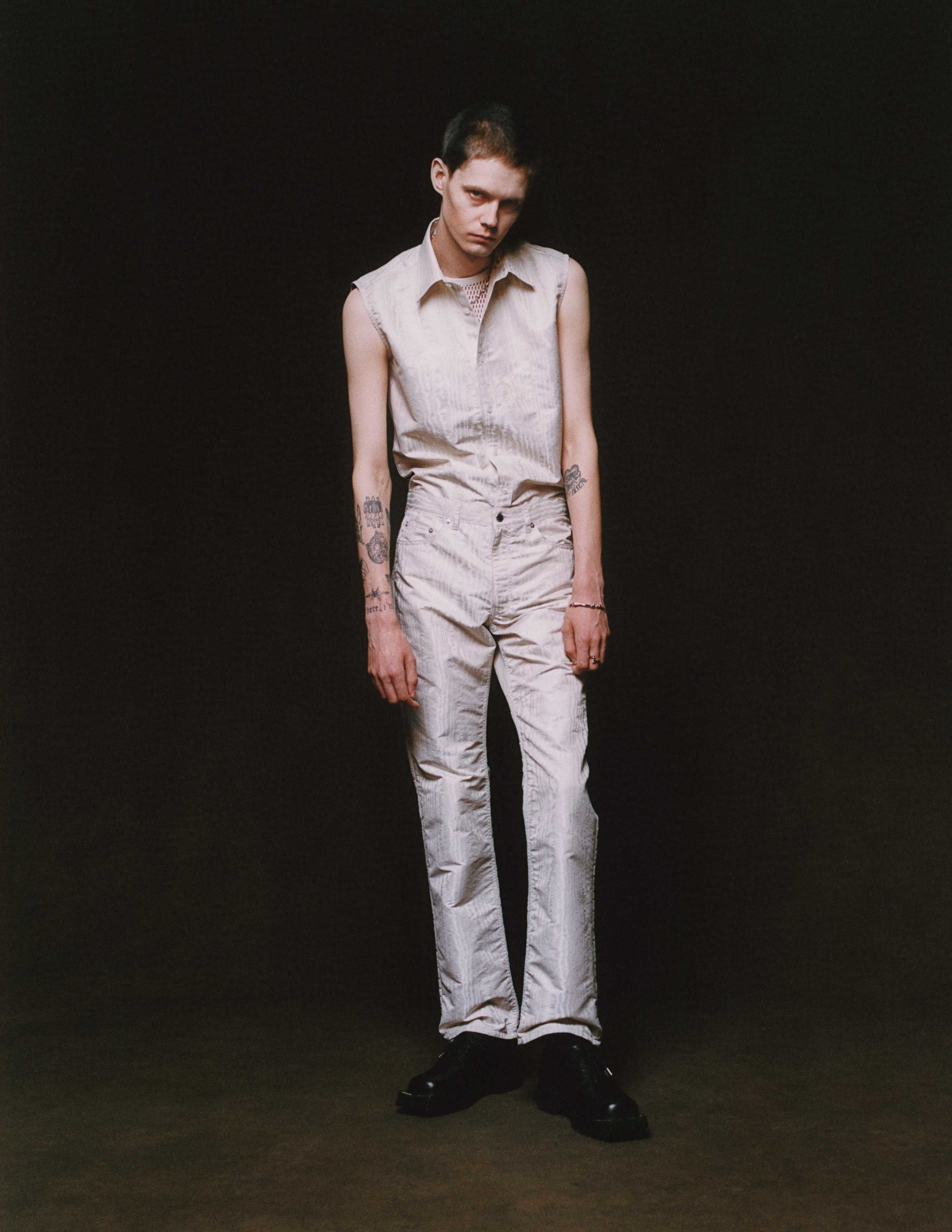 Moire Jacquard Sleevels Shirt