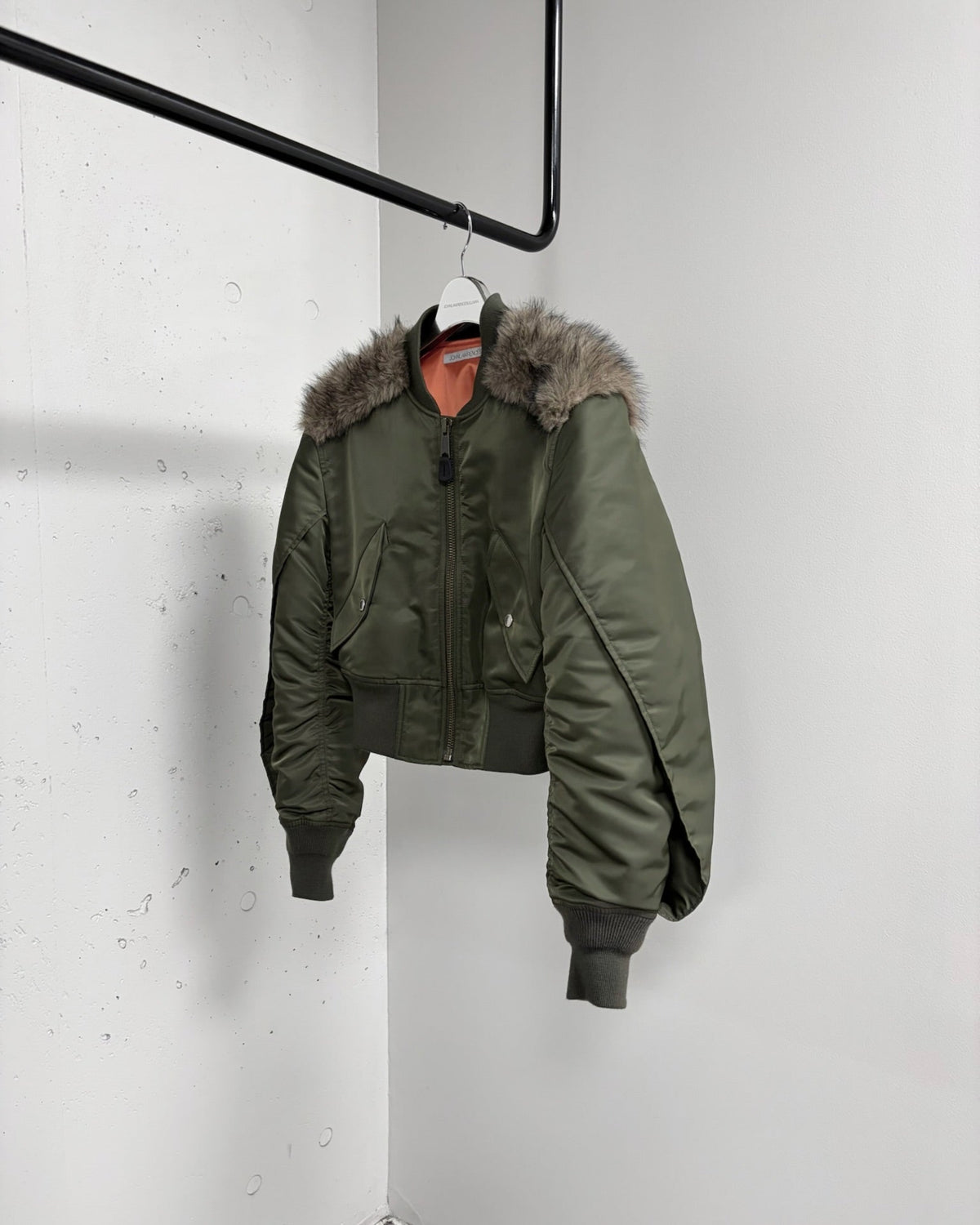 NYLON BOMBER JACKET WITH BACK FUR