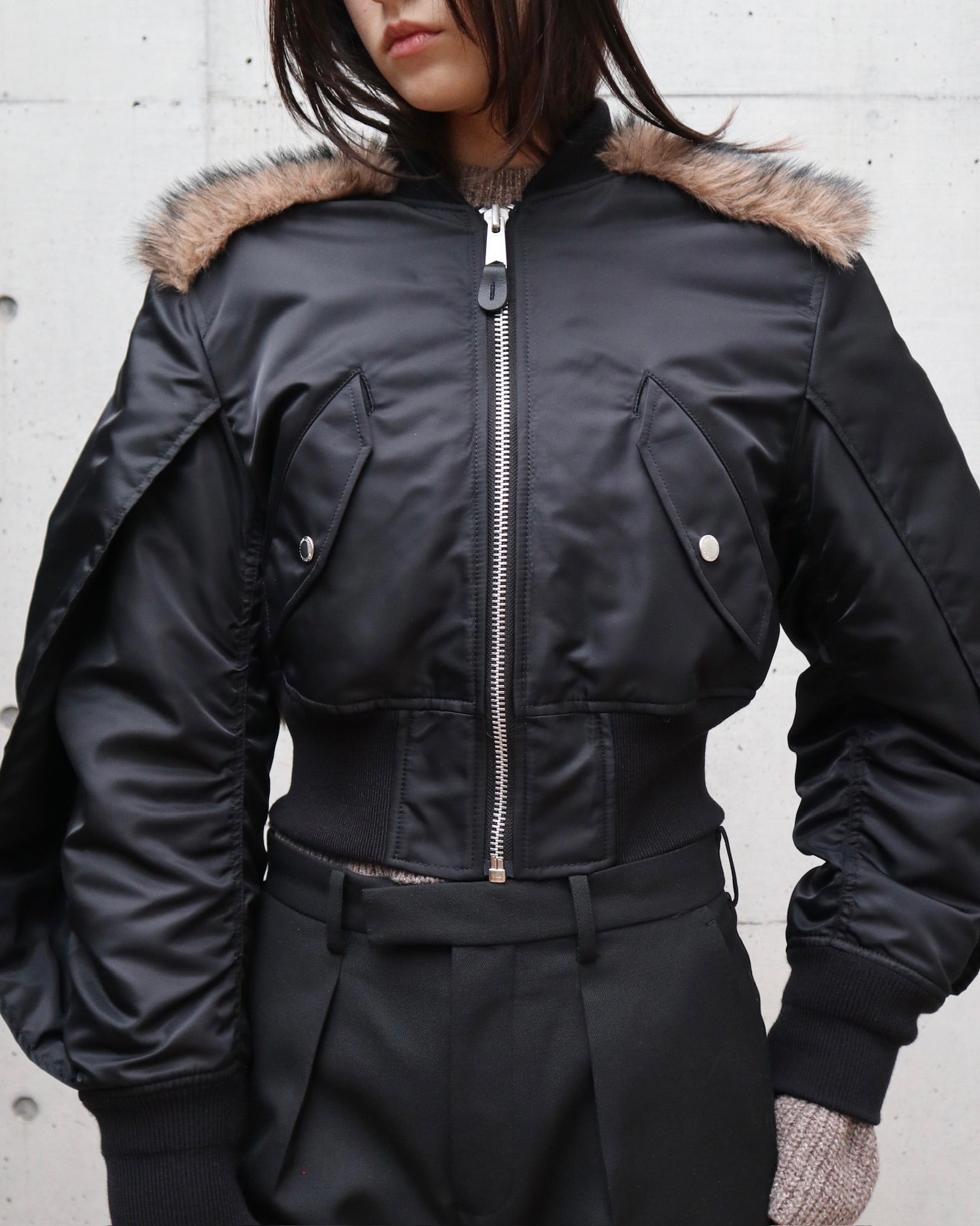 NYLON BOMBER JACKET WITH BACK FUR