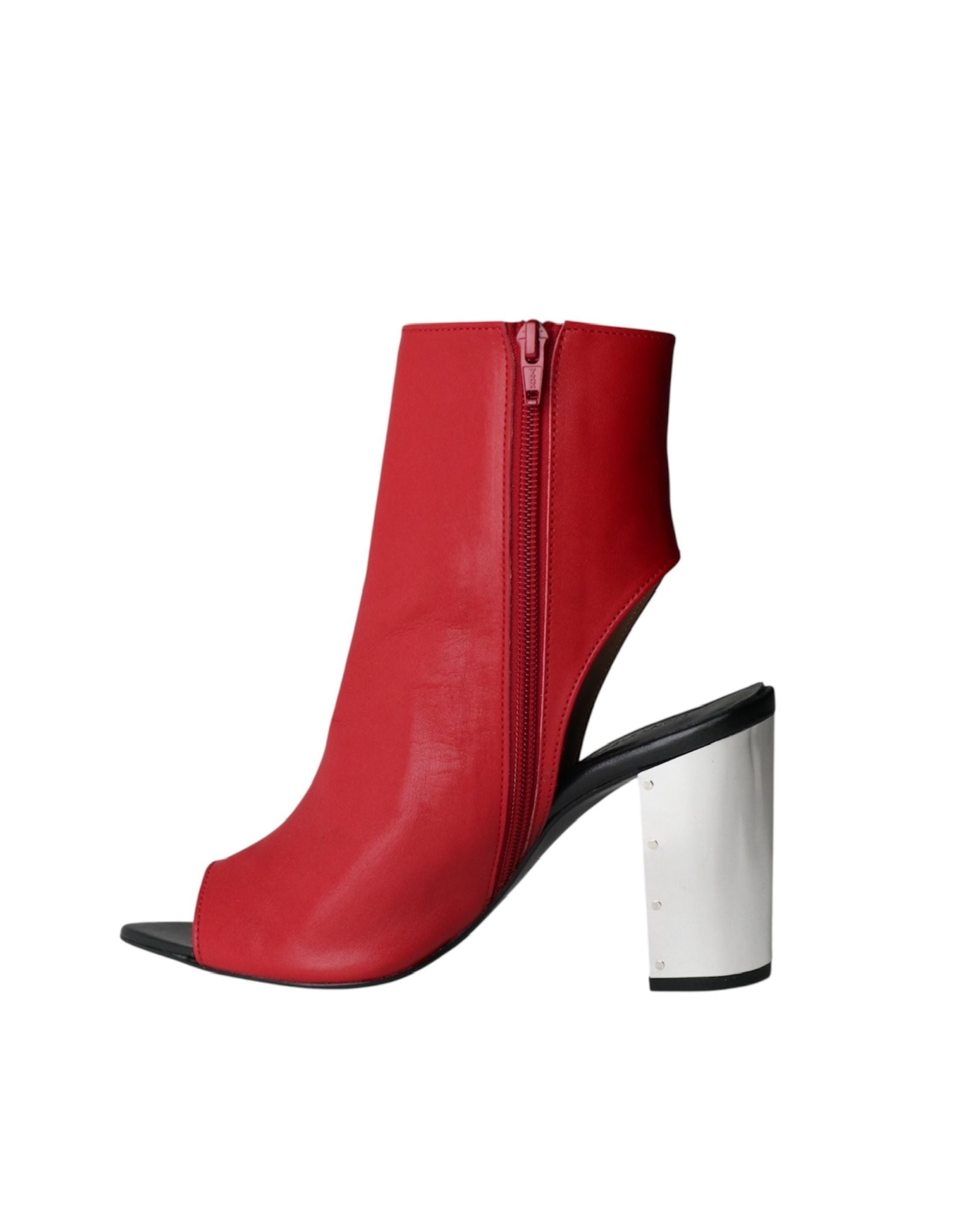 METAL HEEL LEATHER BOOTS | RED