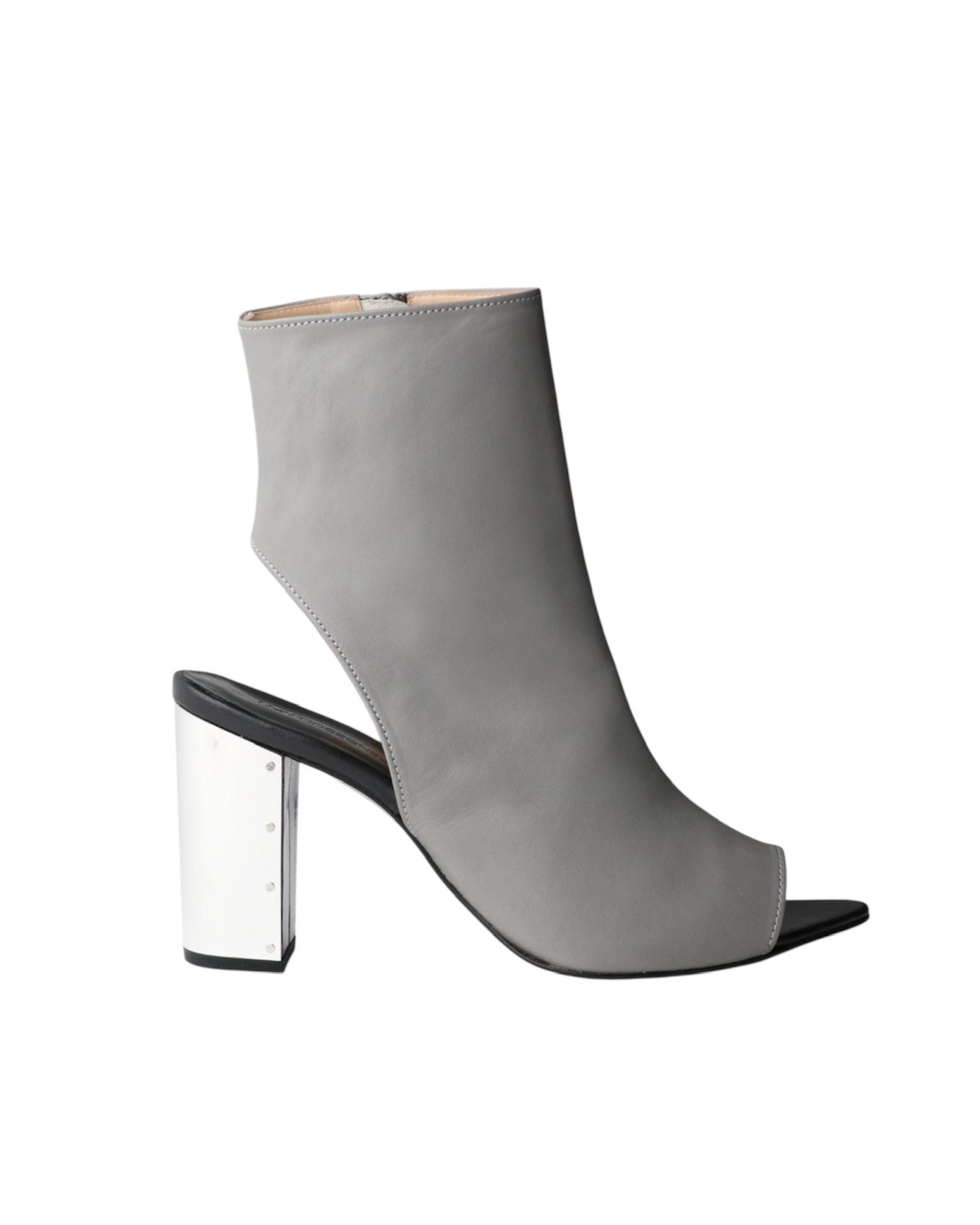METAL HEEL LEATHER BOOTS | GREY