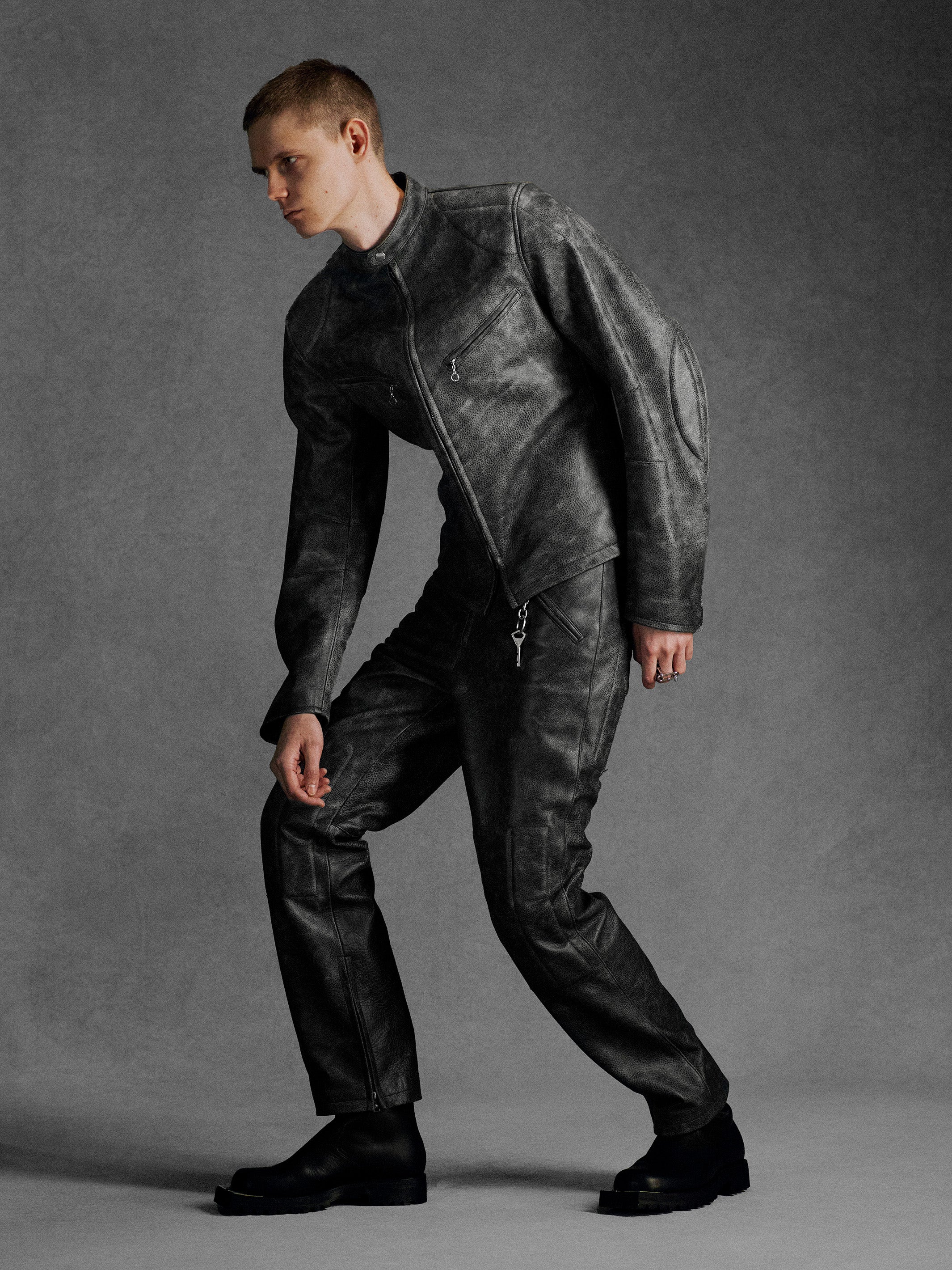 LEATHER MASSIVE ROUNDED SLEEVE BIKER JACKET