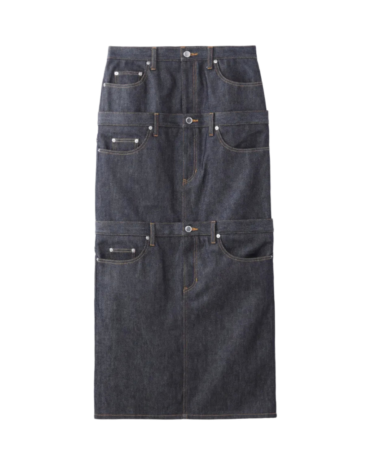 RIGID DENIM STACKED SKIRT | INDIGO