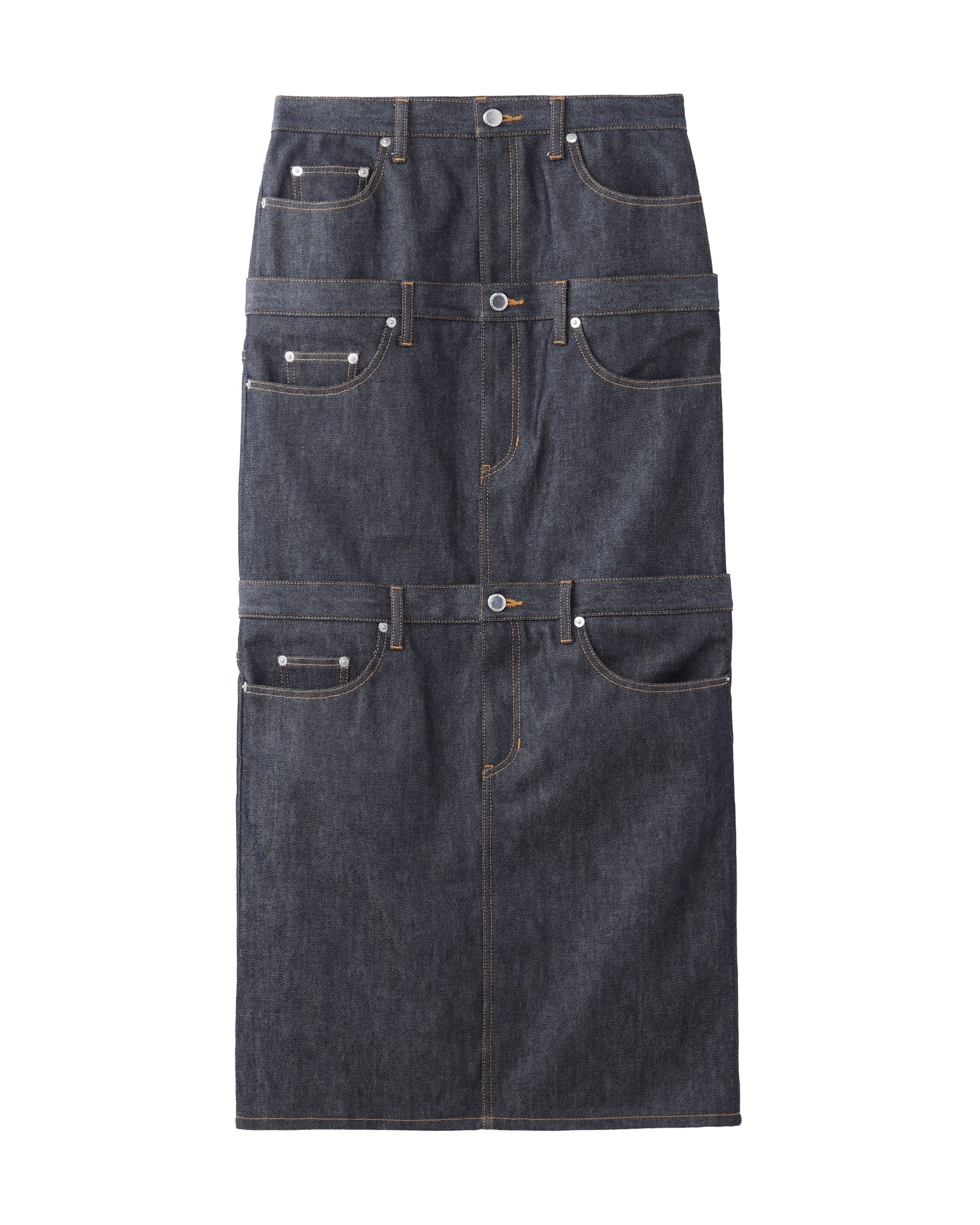 RIGID DENIM STACKED SKIRT | INDIGO