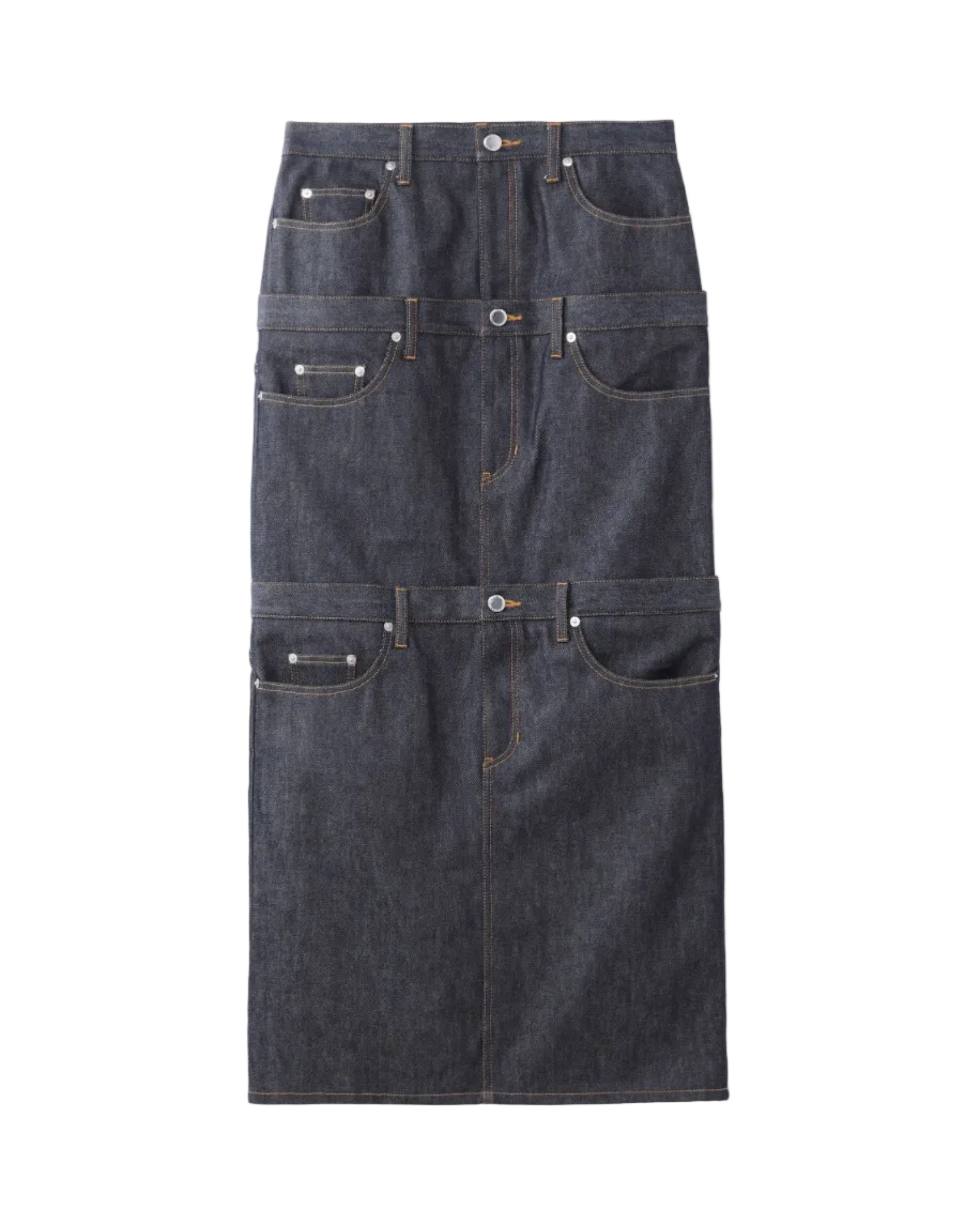 RIGID DENIM STACKED SKIRT | INDIGO