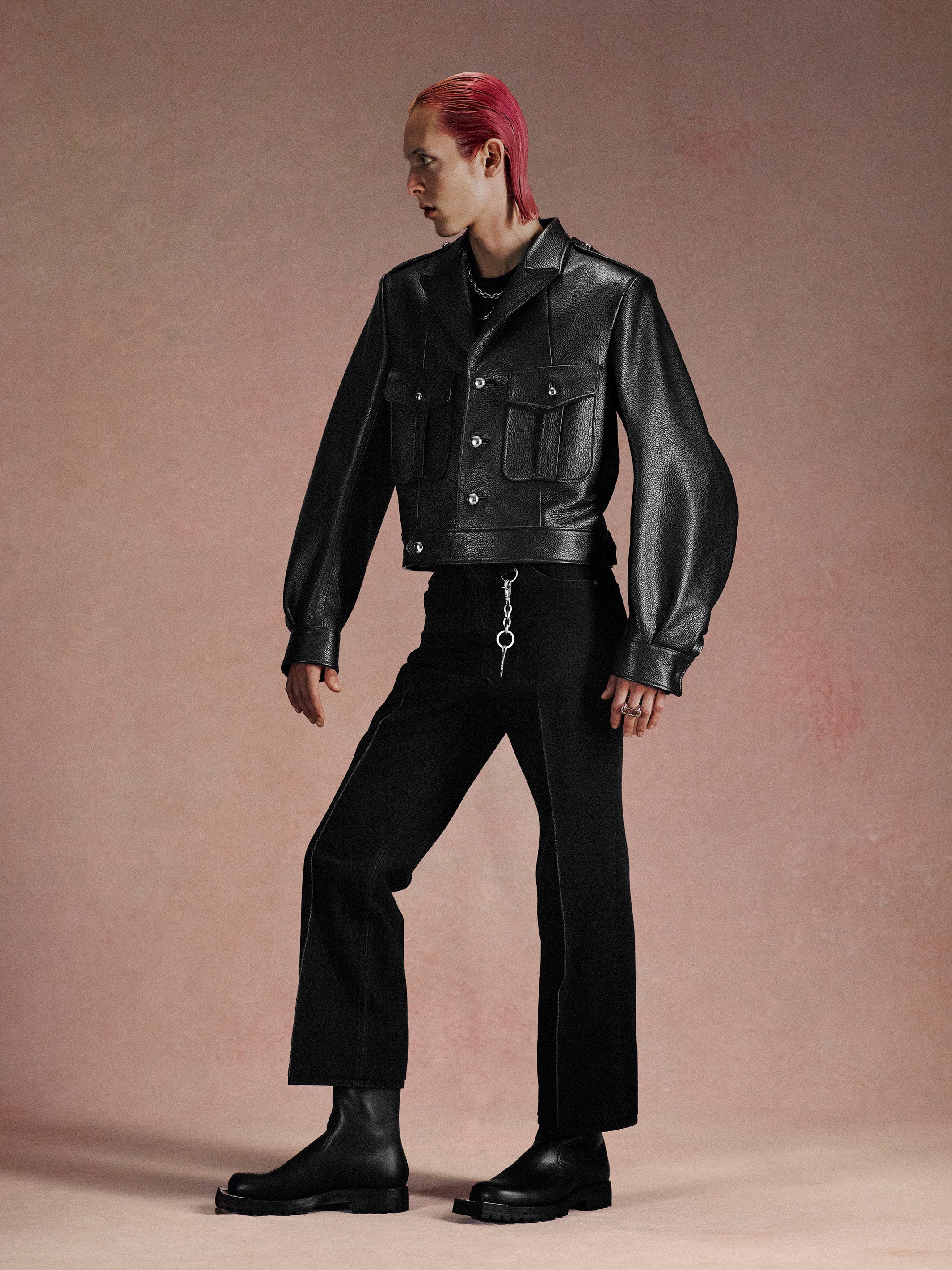 WASHED DENIM SEAM TUCK PANTS