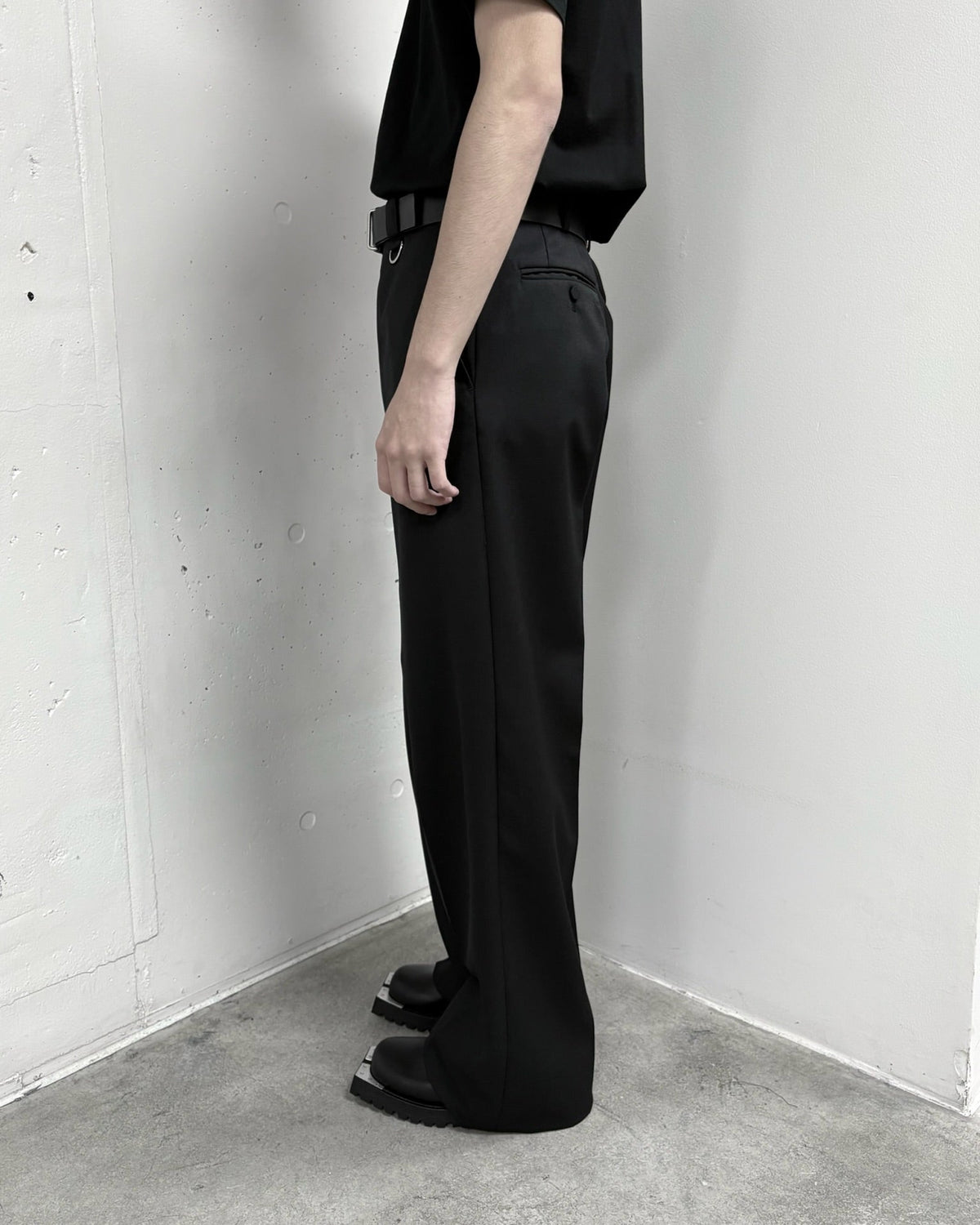 WOOL GABARDINE WIDE TROUSERS