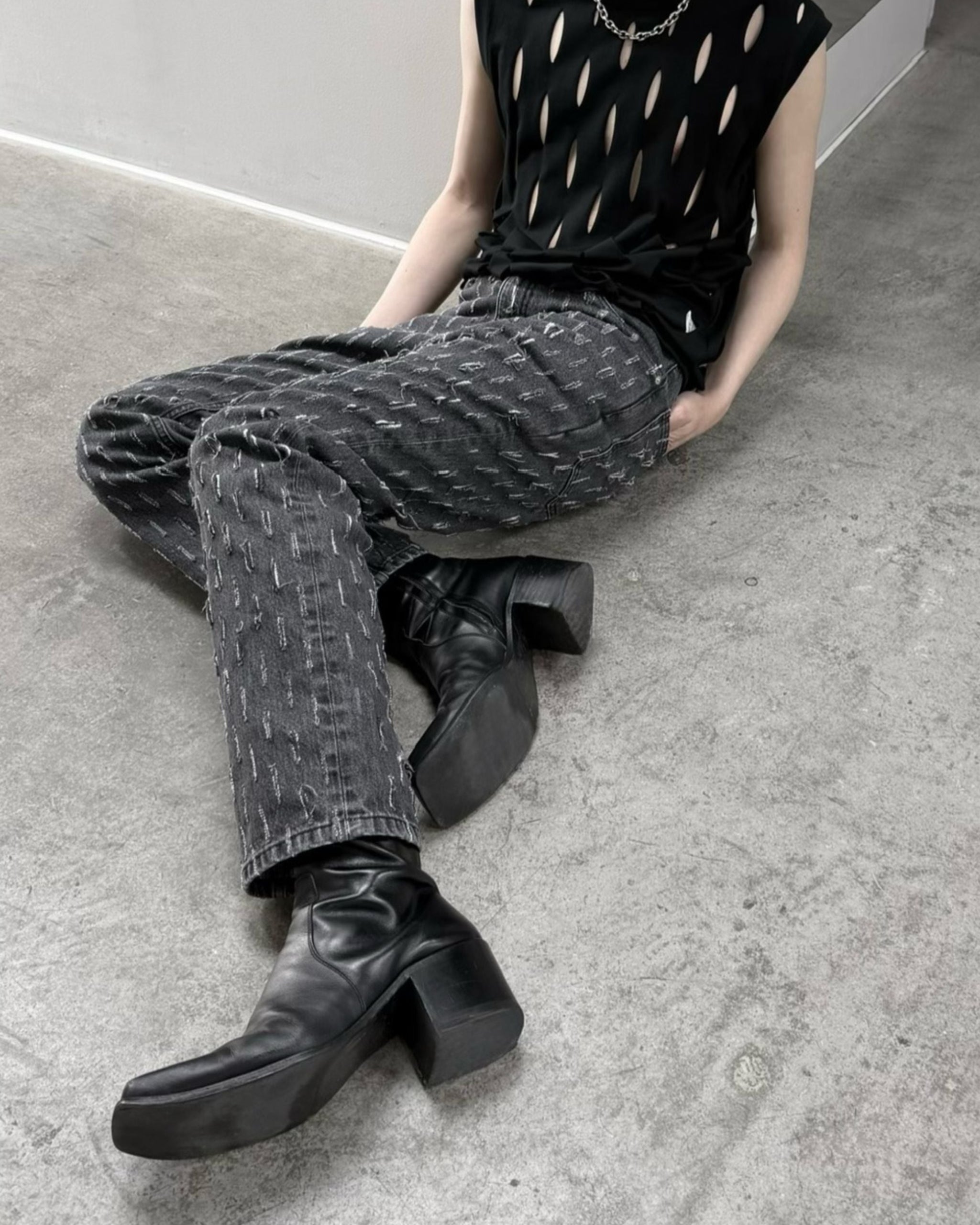 SLASHED DENIM PANTS