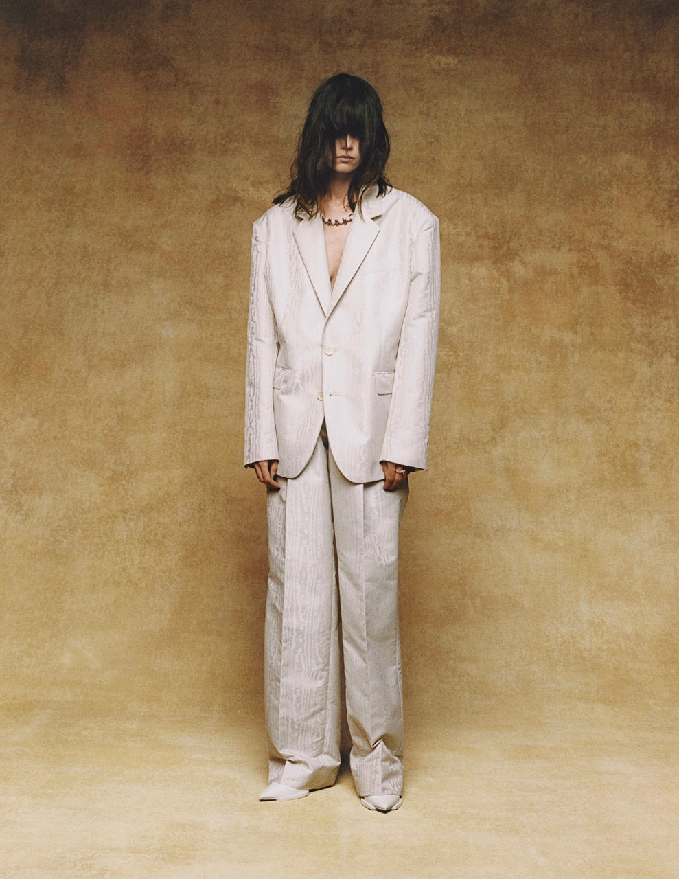 MOIRE JACQUARD OVERSIZED JACKET | WHITE
