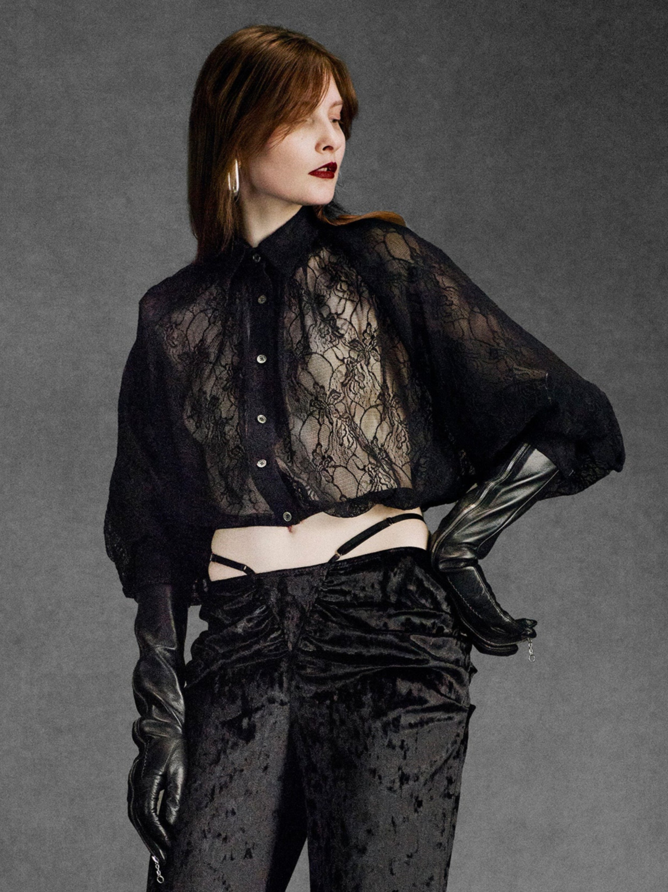FLOWER LACE BALLOON SLEEVE BLOUSE