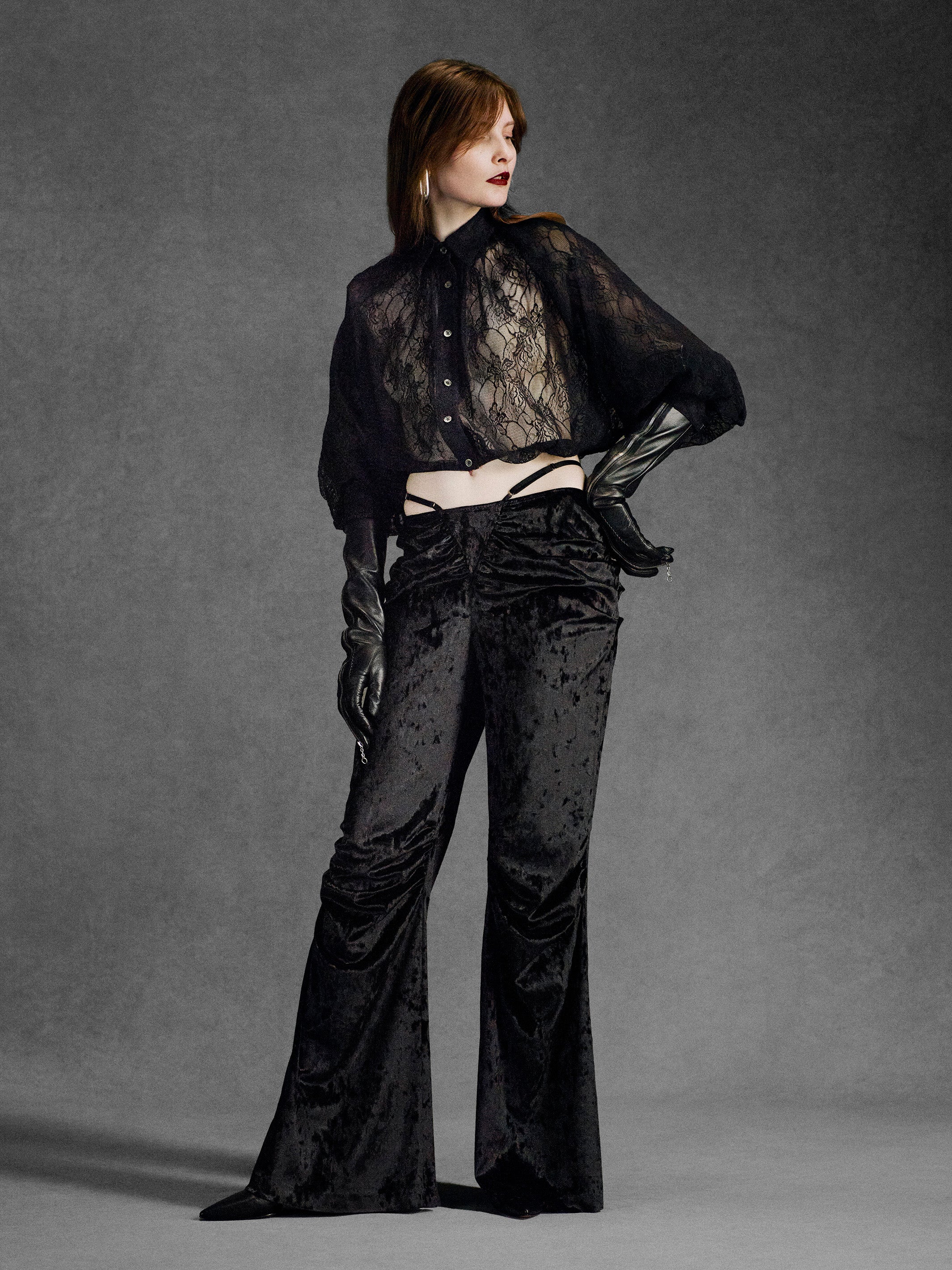 FROWER LACE BALLOON SLEEVE BLOUSE