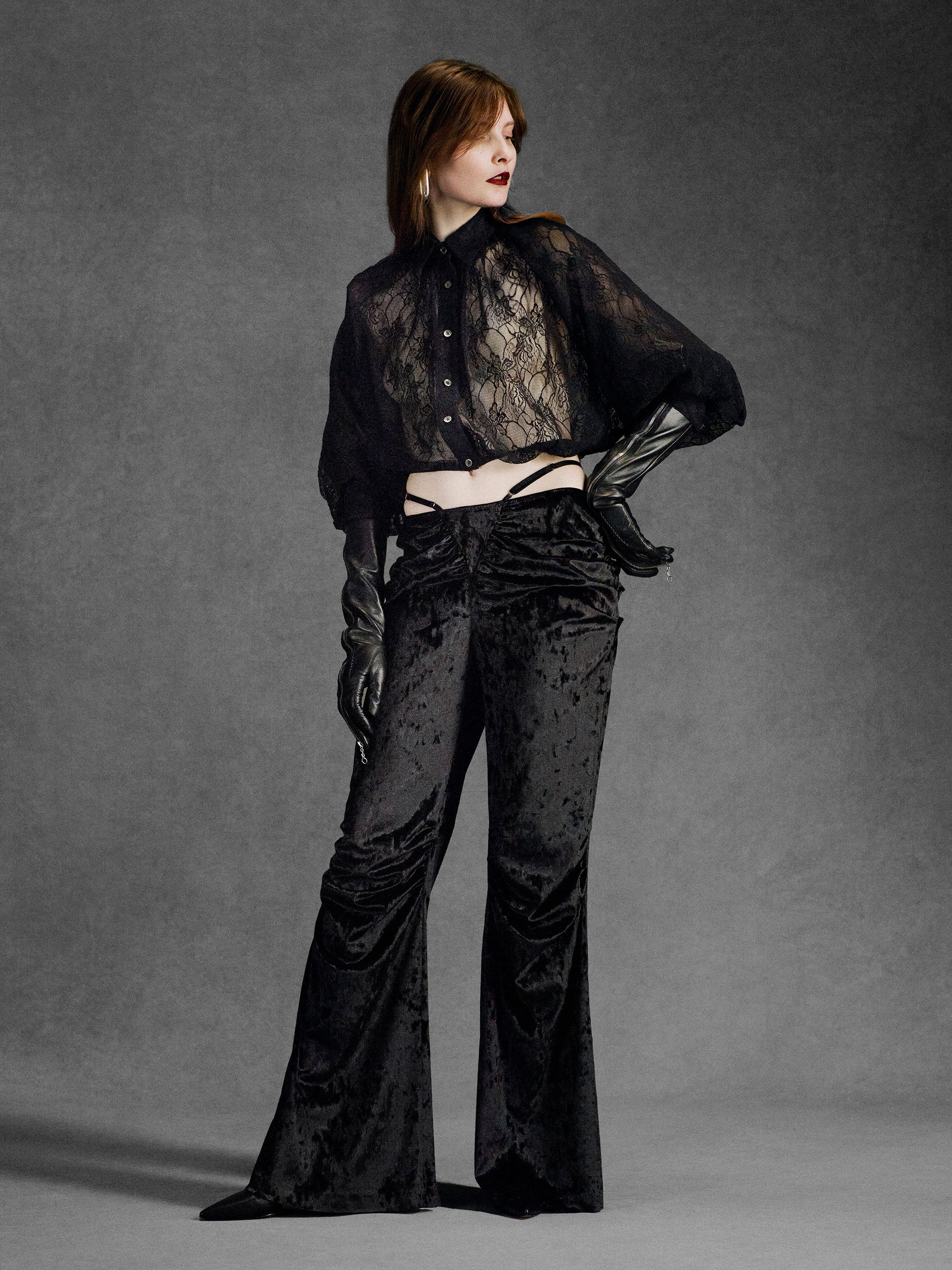 FLOWER LACE BALLOON SLEEVE BLOUSE