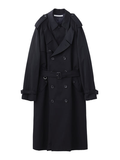 WOOL COTTON TWILL DOUBLE FRONT TRENCH COAT