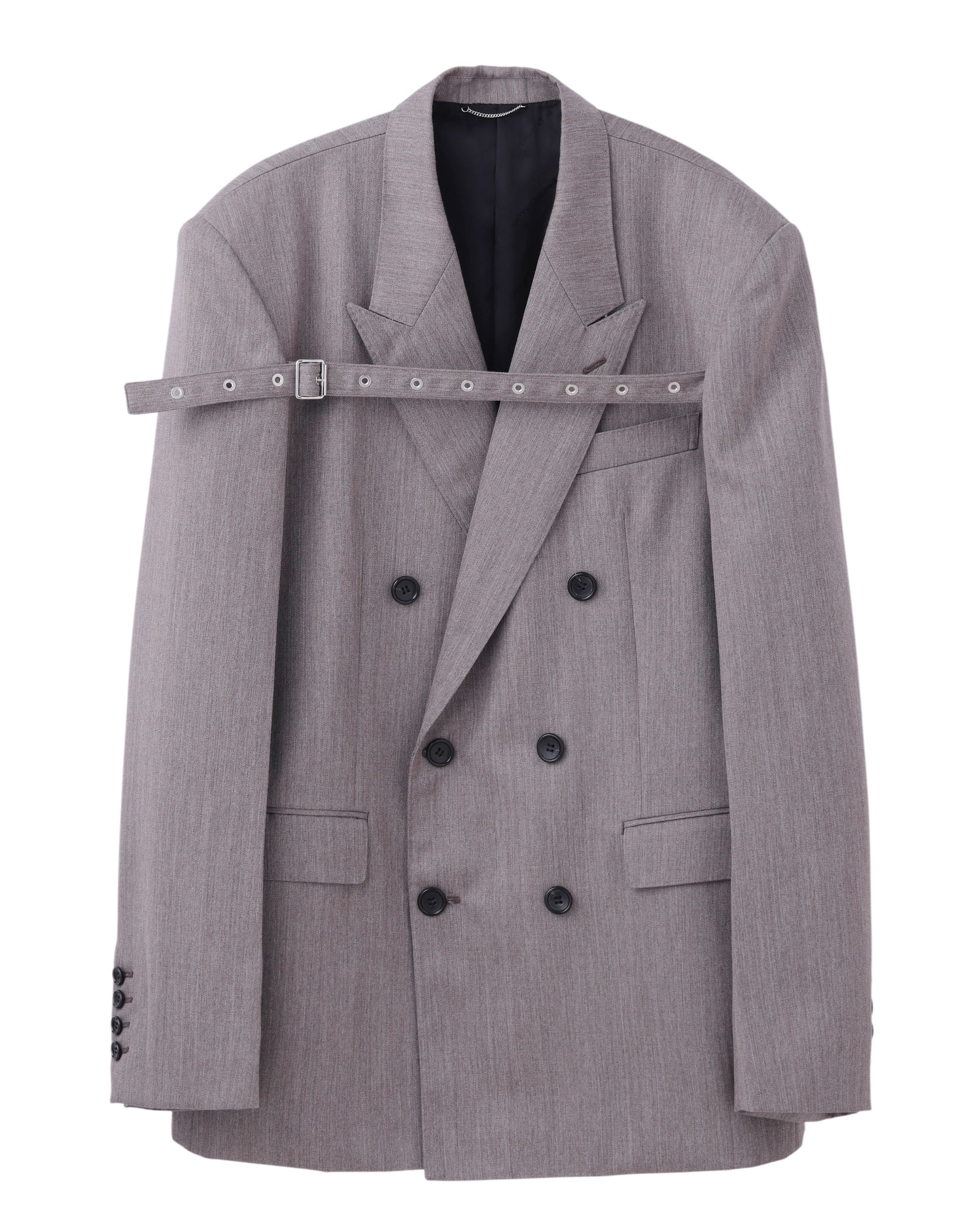 WOOL GABARDINE FRONT STRAP DOUBLE BREASTED JACKET
