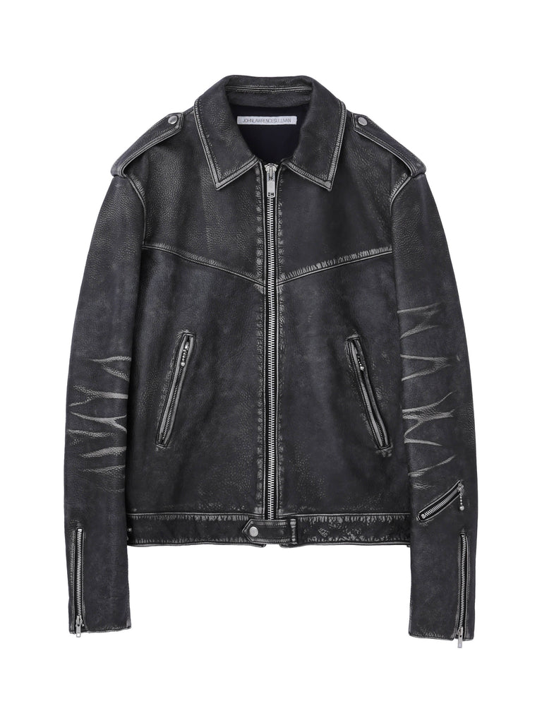 Leather single biker jacket