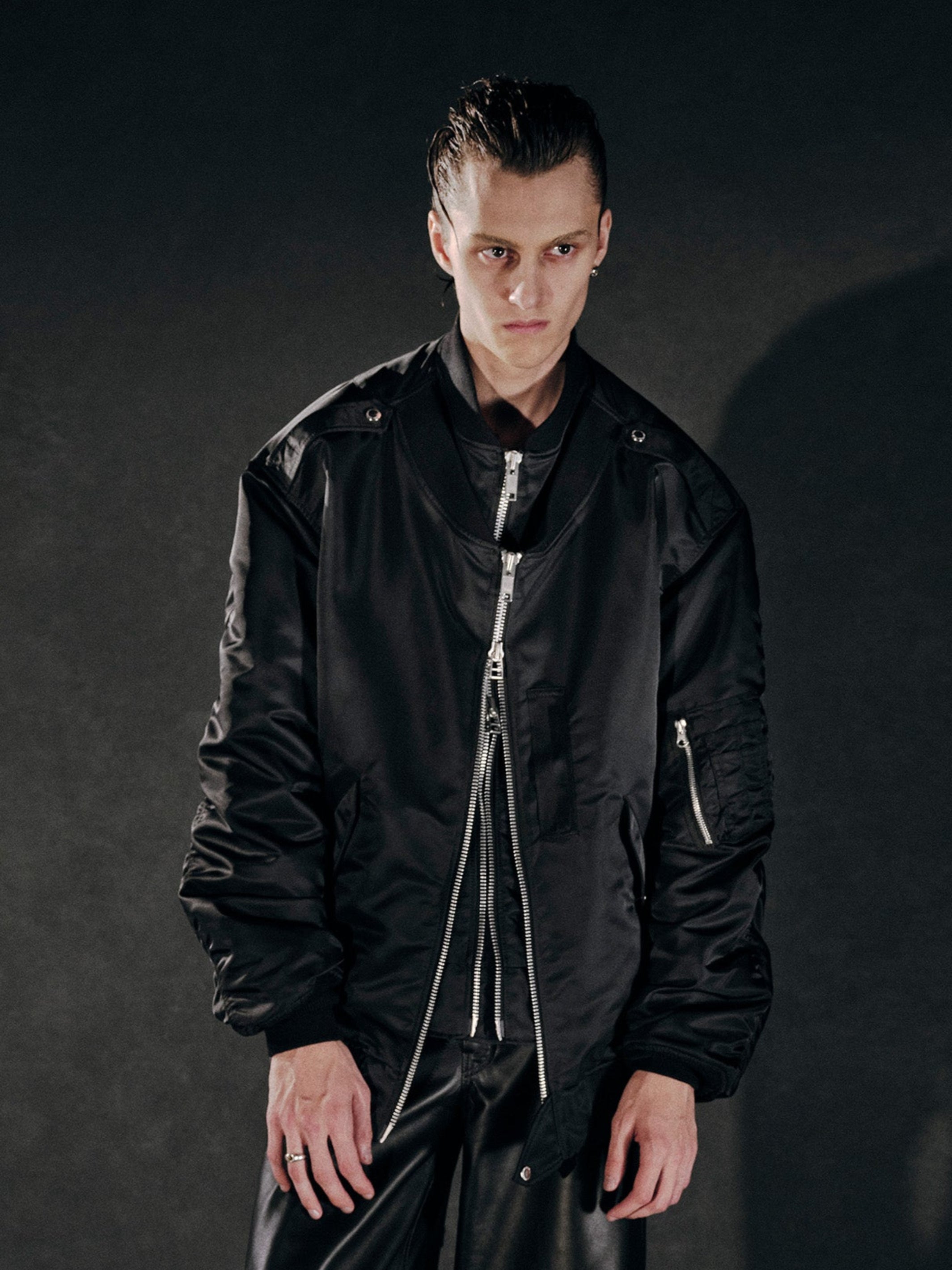 NYLON TWILL DOUBLE FRONT BOMBER JACKET